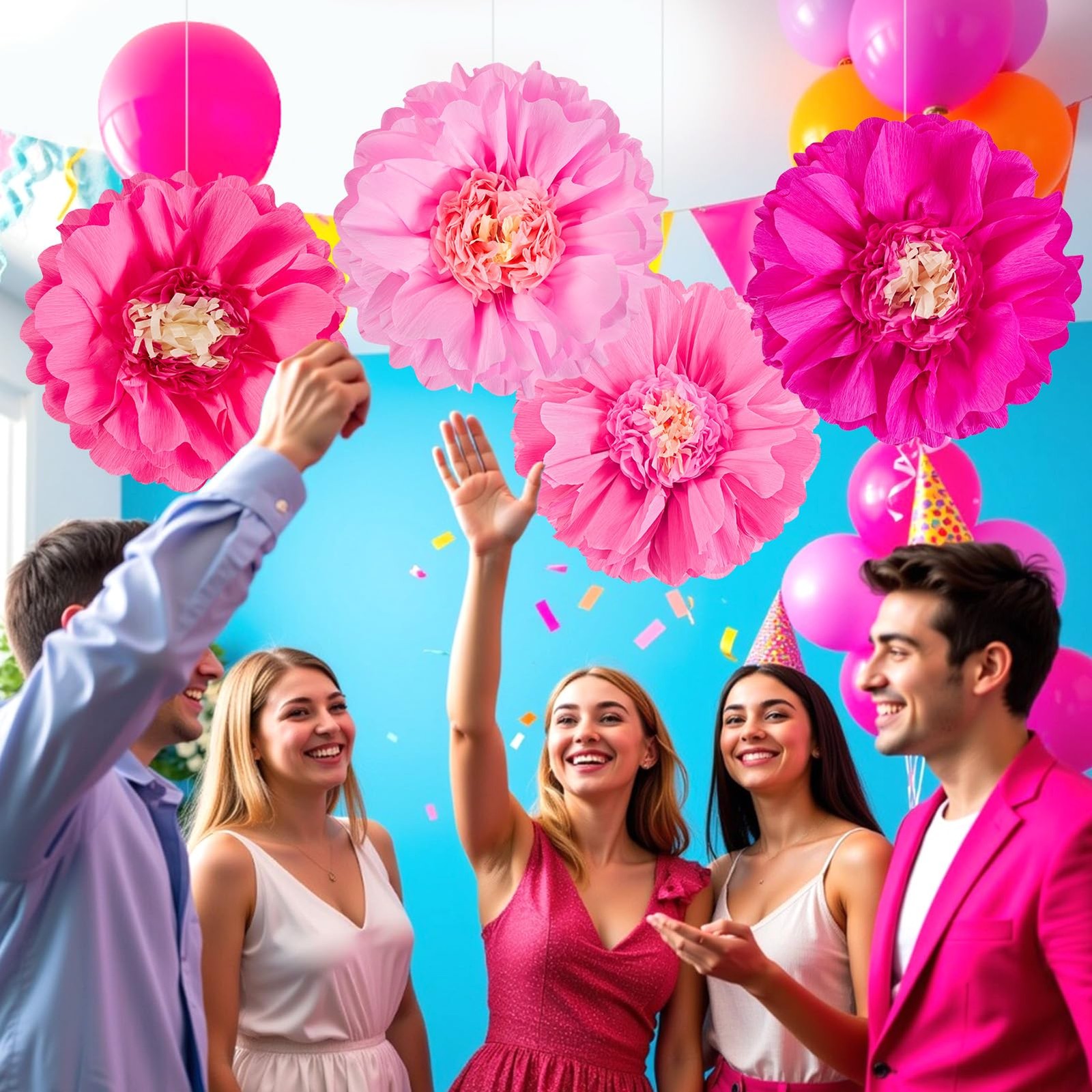 20″ Giant Pink Flowers 4 PCS Large Crepe Tissue Flowers Pink Party Decoration…