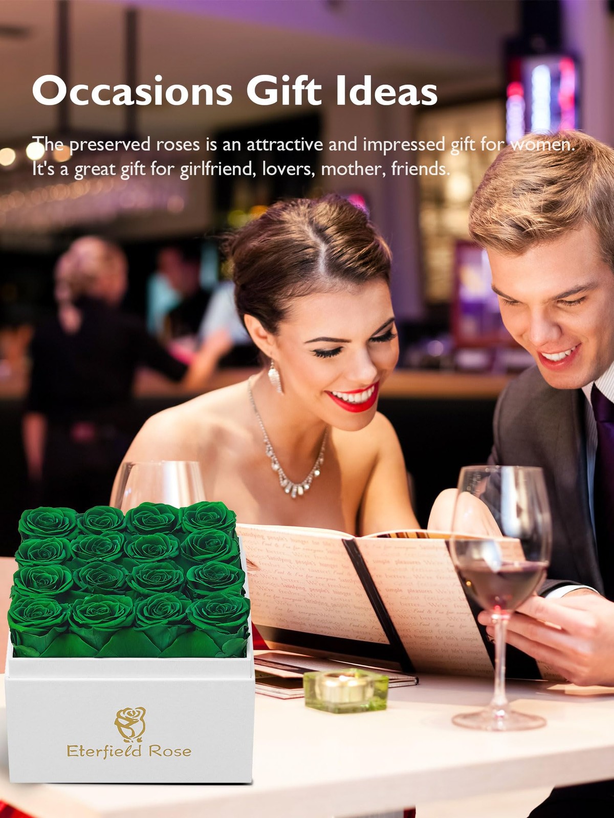 16 PCS Blackish Green Preserved Roses Forever Flowers Square White Box Gift
