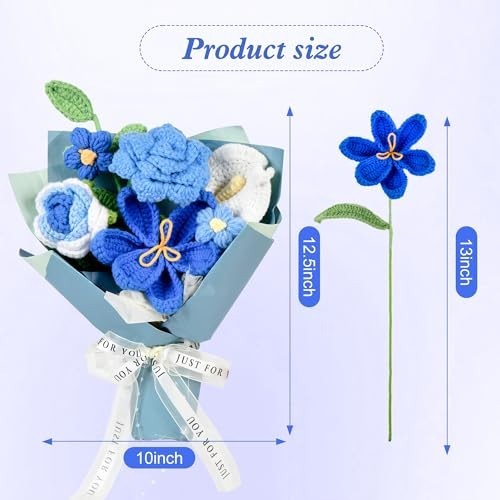 Handmade Crochet Flower Bouquet – Blue Floral Gift Set with Box, Bag & Card