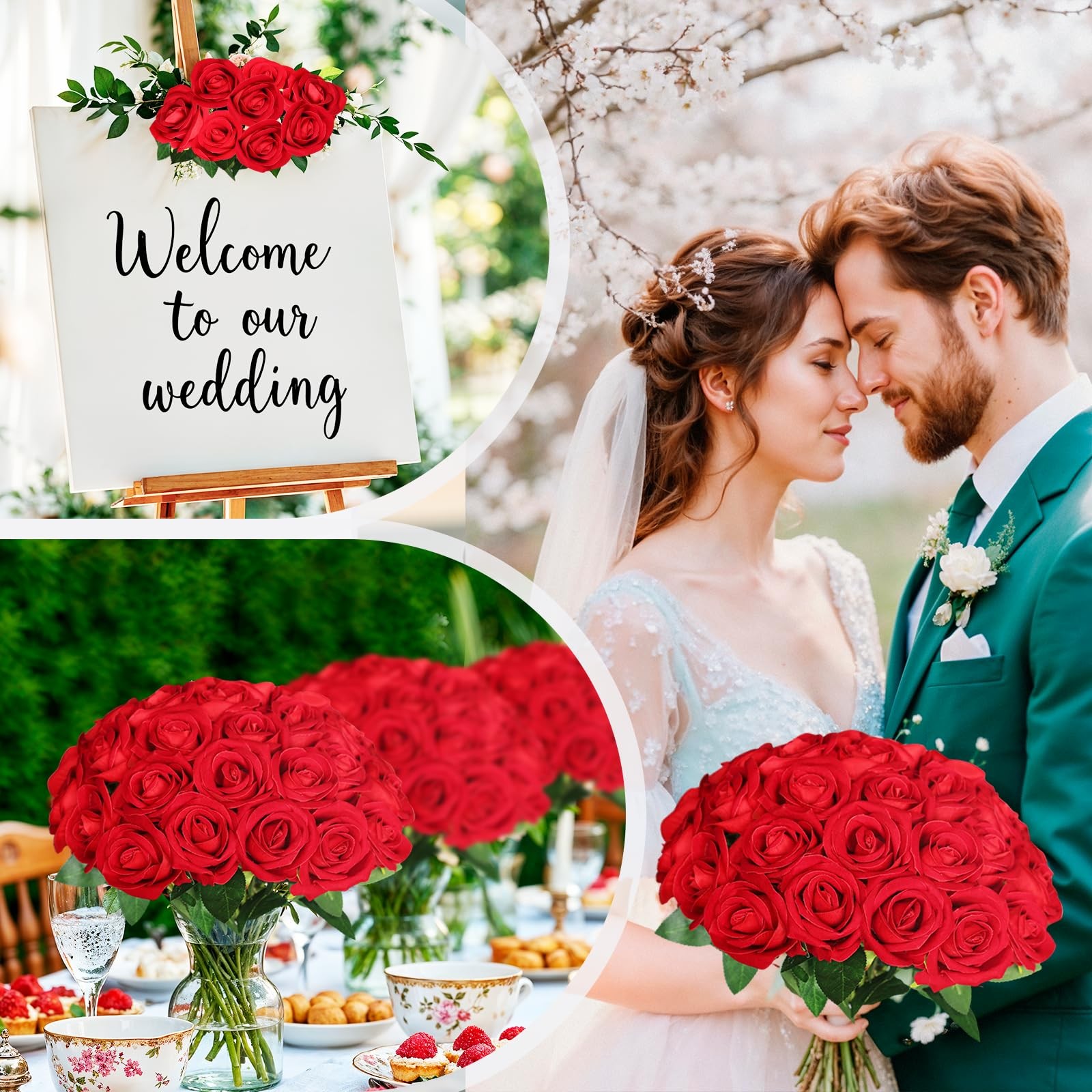 50 Pcs Fake Roses Red Artificial Flowers Bulk, Faux Velvet Silk Rose Bouquet …