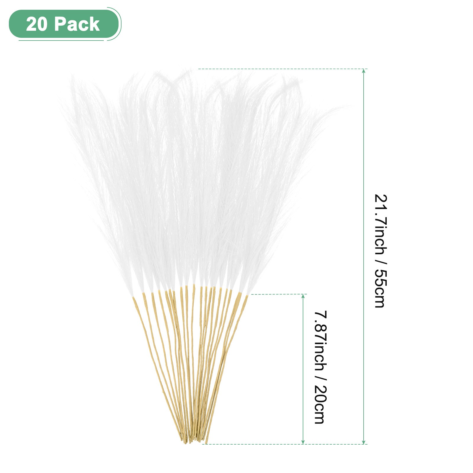 20-Pack Faux Pampas Grass 21.7 Inch for Home Decor/Wedding [White]