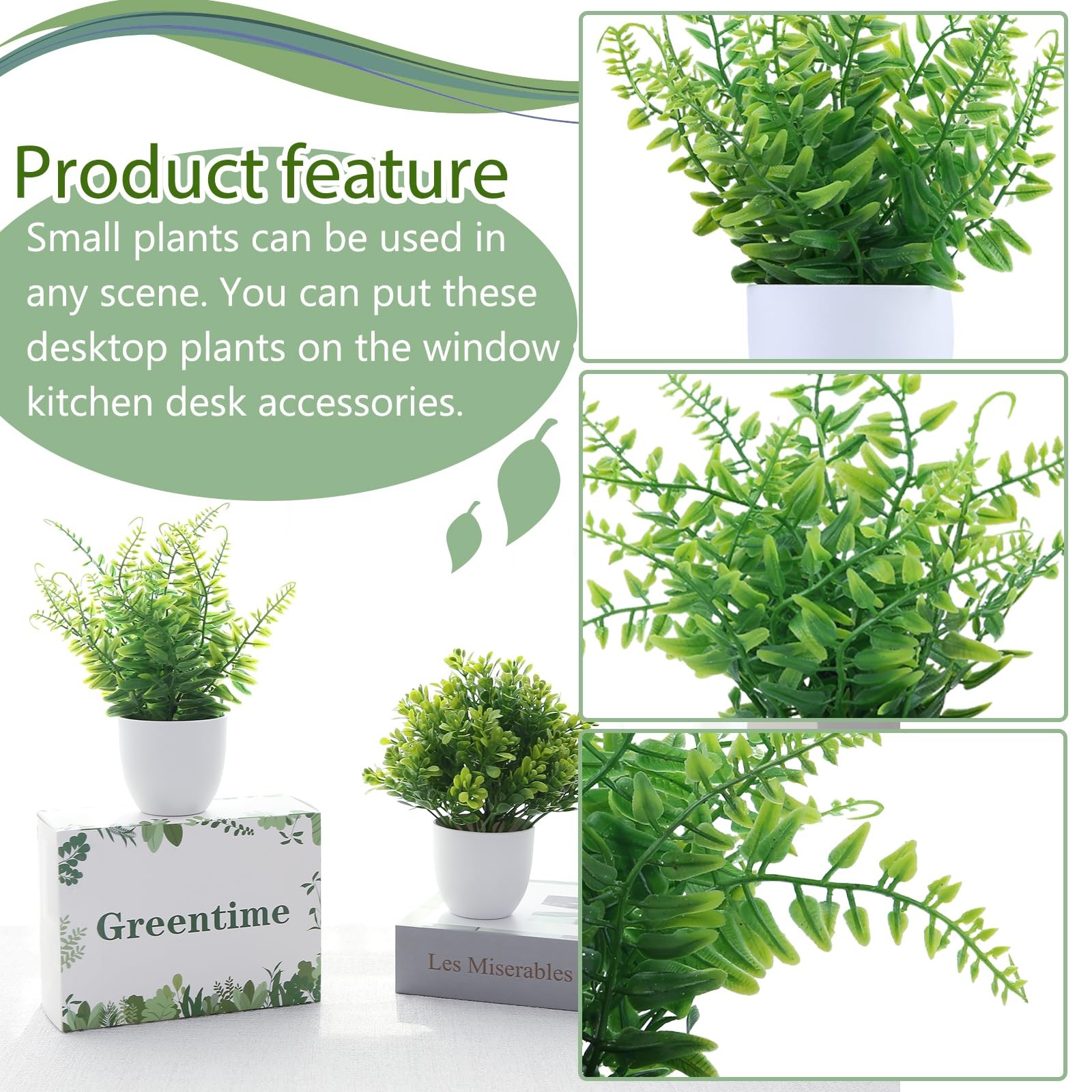 Small Fake Potted Plants Faux Eucalyptus Fern White Pot Home Decor 2 Pack