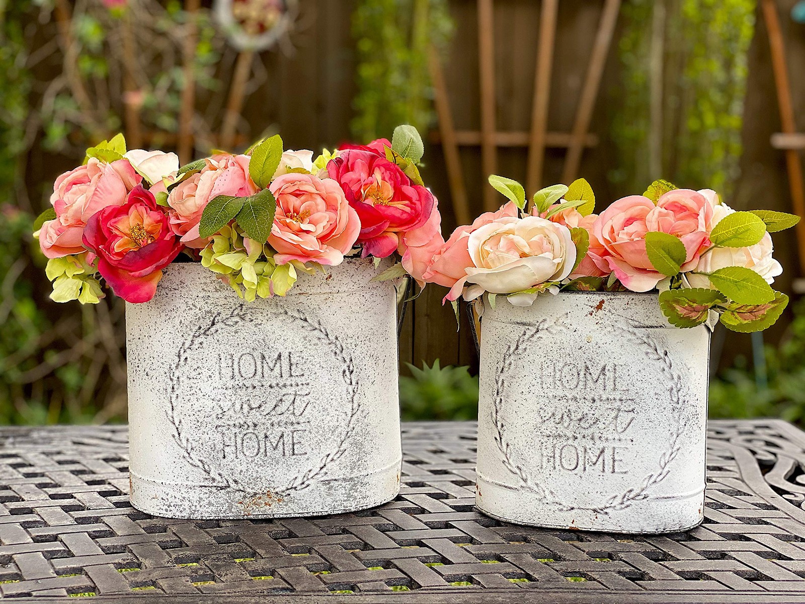 Raz S2 Metal Rustic White Home Sweet Home Buckets Decorative Containers Distr…