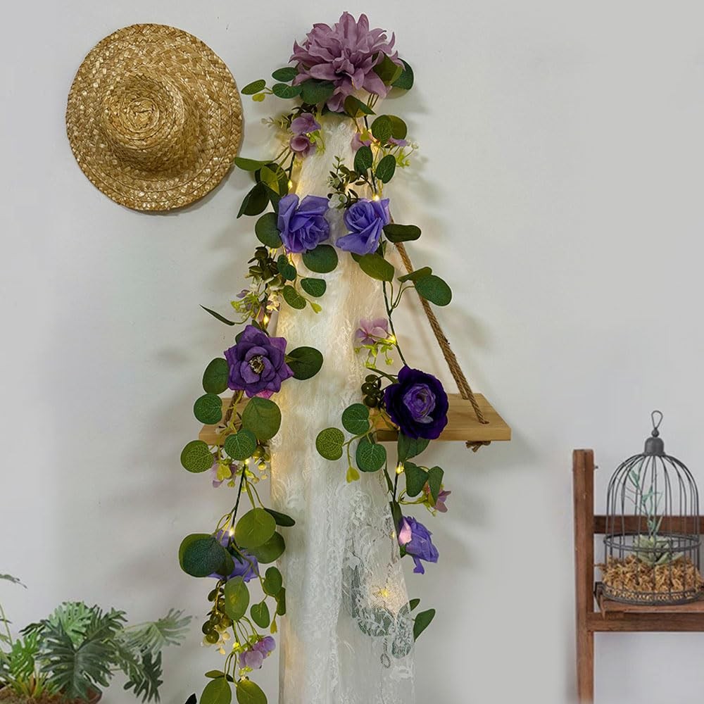 Rose Flower Garland Lights, 6 Ft Silk Flowers Fairy Lights with Timer, Artifi…
