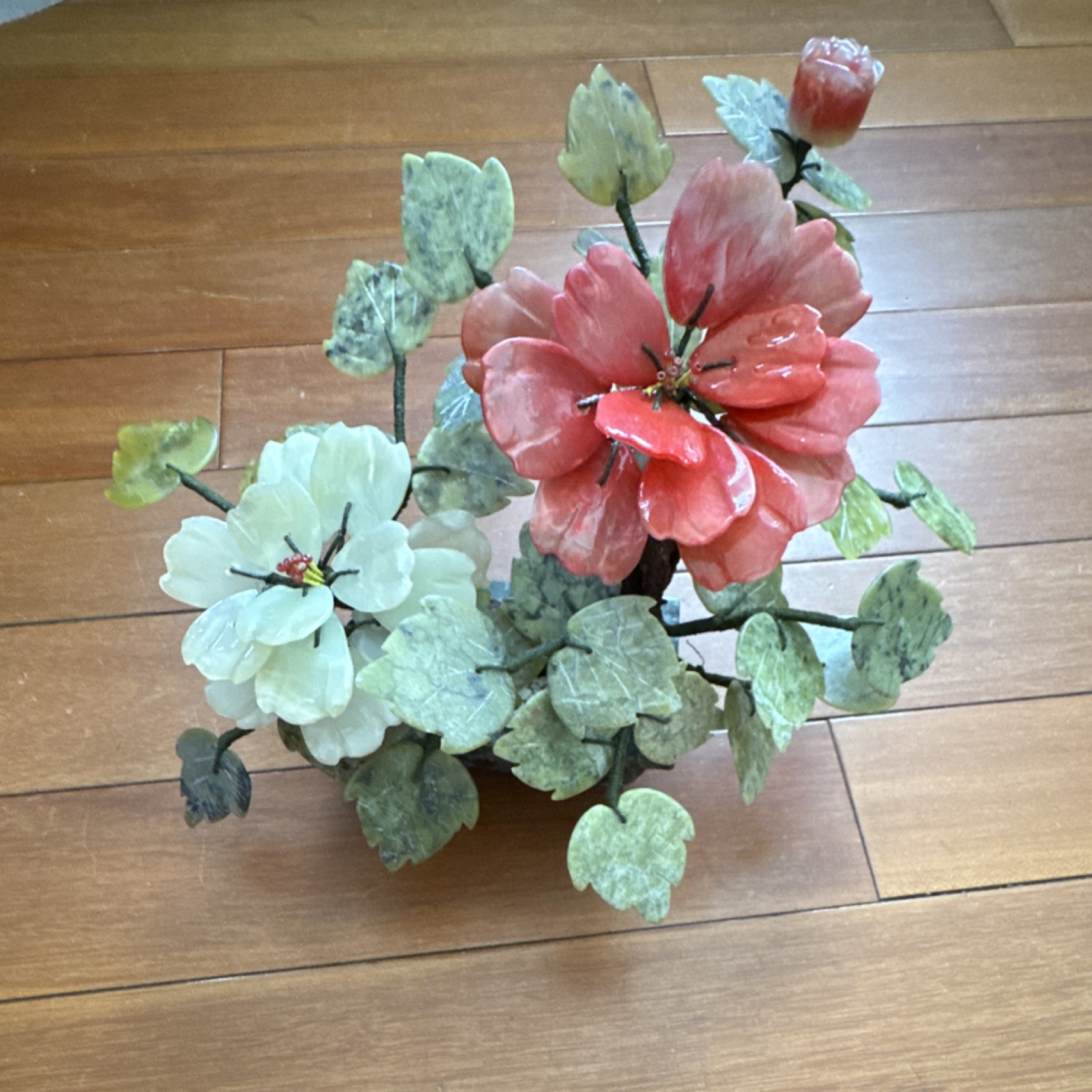 Jade Artificial Pink & White Floral Arrangement Centerpiece w/ Stone Base 8x12in
