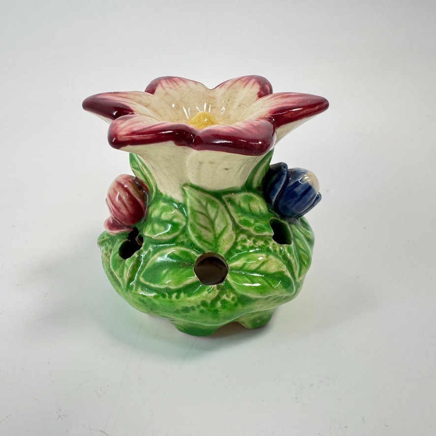 Vintage Ceramic Six Hole Footed Flower Frog Retro Floral Decor 2.5″ Tall