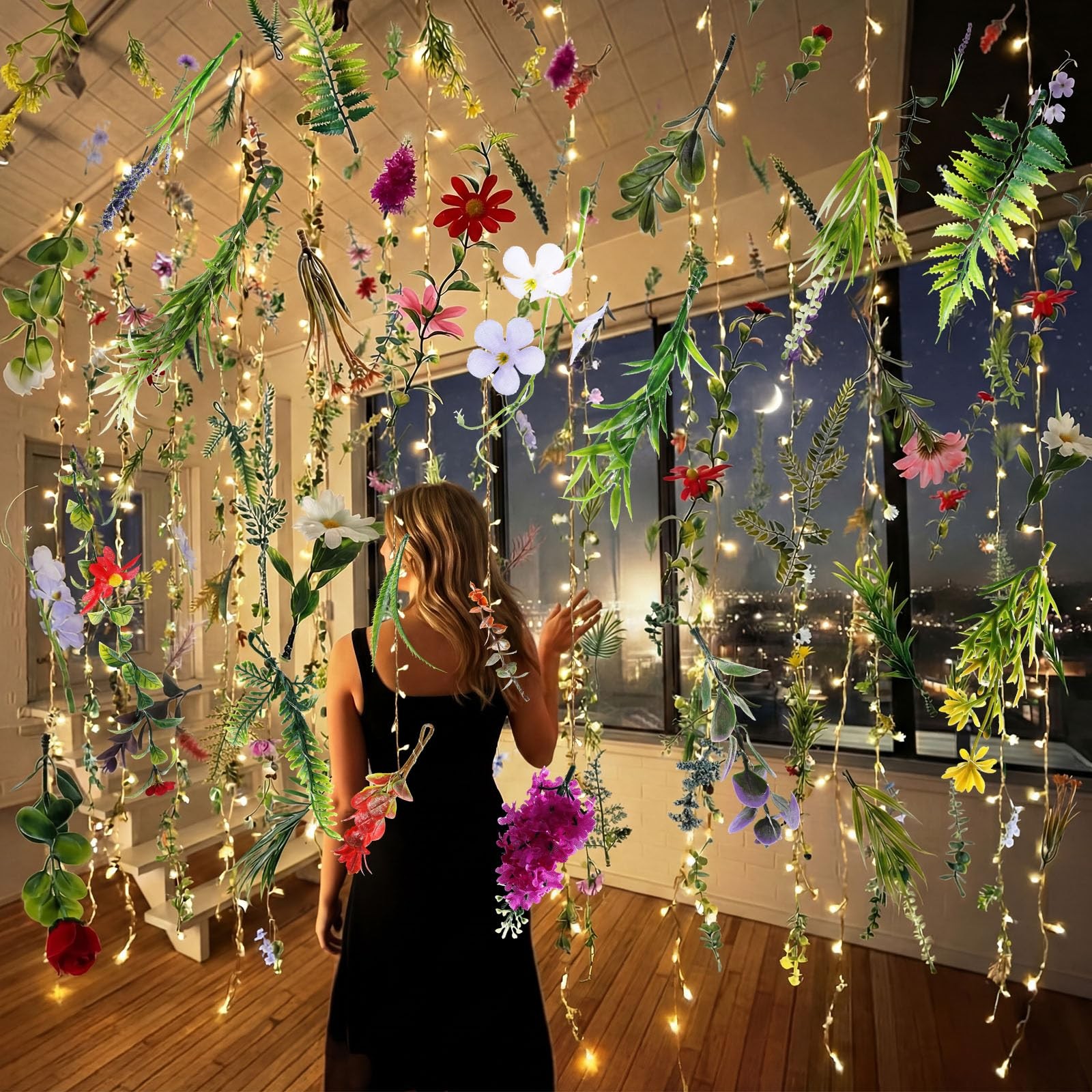 6 Pack 35.4ft Fake Flower Garland Backdrop with Lights Hanging Wildflower Flo…