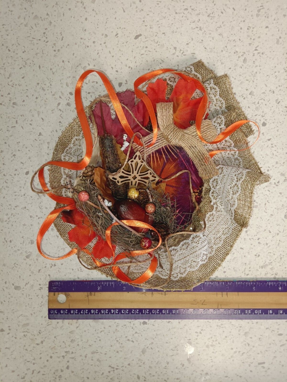 Fall Ring Wreath Decoration fabric leaves pine country Trinkets Twine Burlap