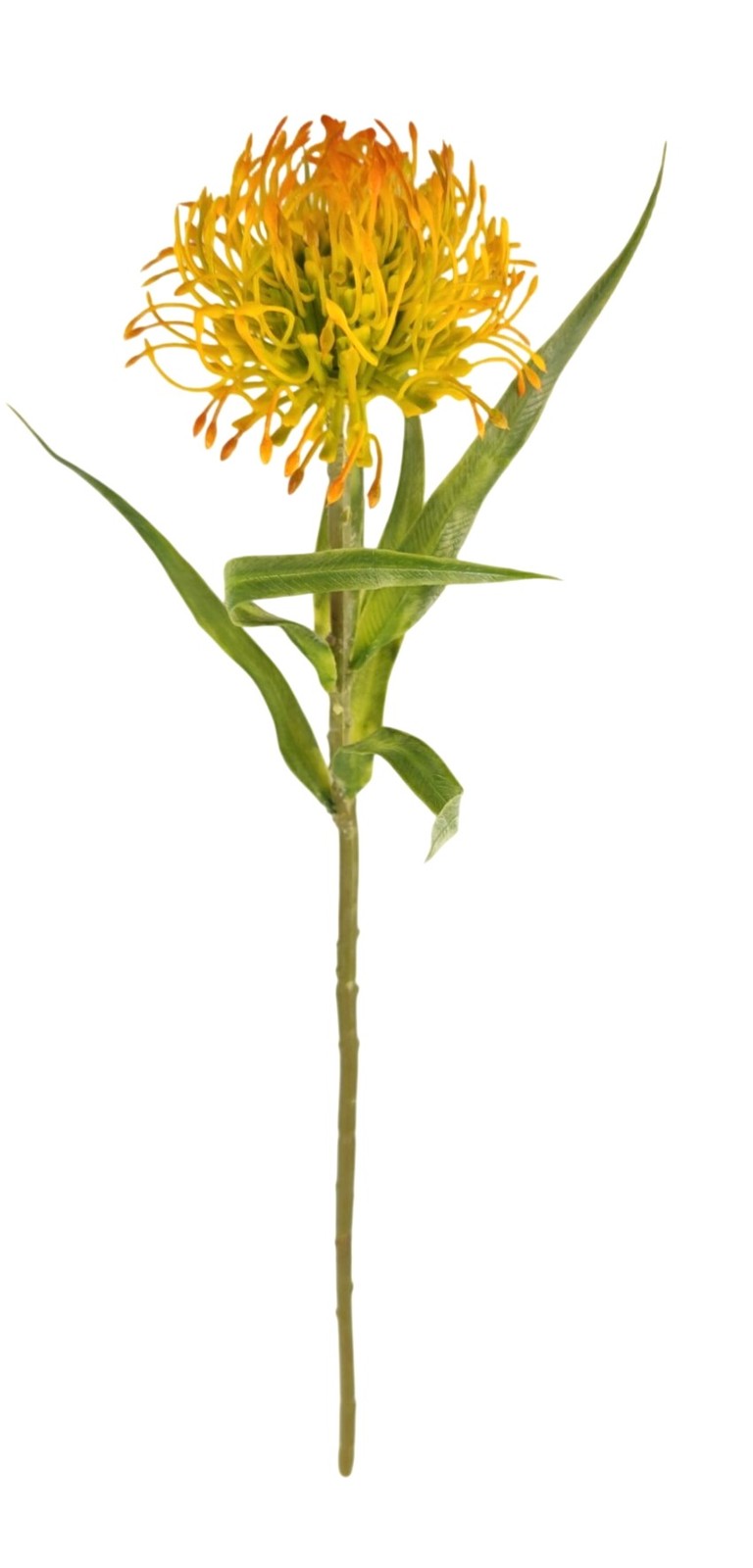 Artificial Yellow Orange Pincushion Protea Stem | Faux Leucospermum Flower | Tro
