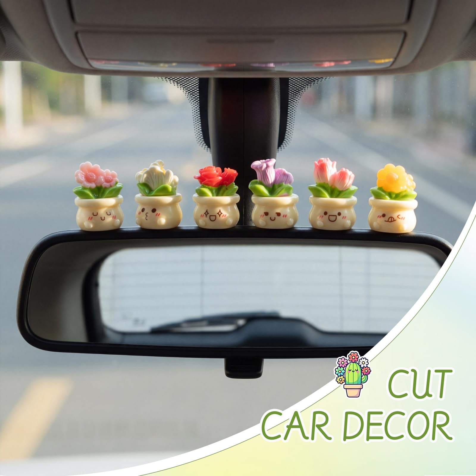 Set of 8 Car Dashboard Decorations Flowers Cute Car for Mini Flower Pot Vehic…