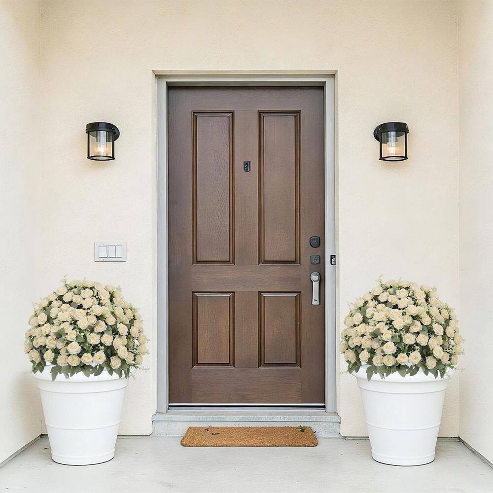 24 in Artificial White Rose Decoration Lifelike Faux Floral Plants 2 Pots