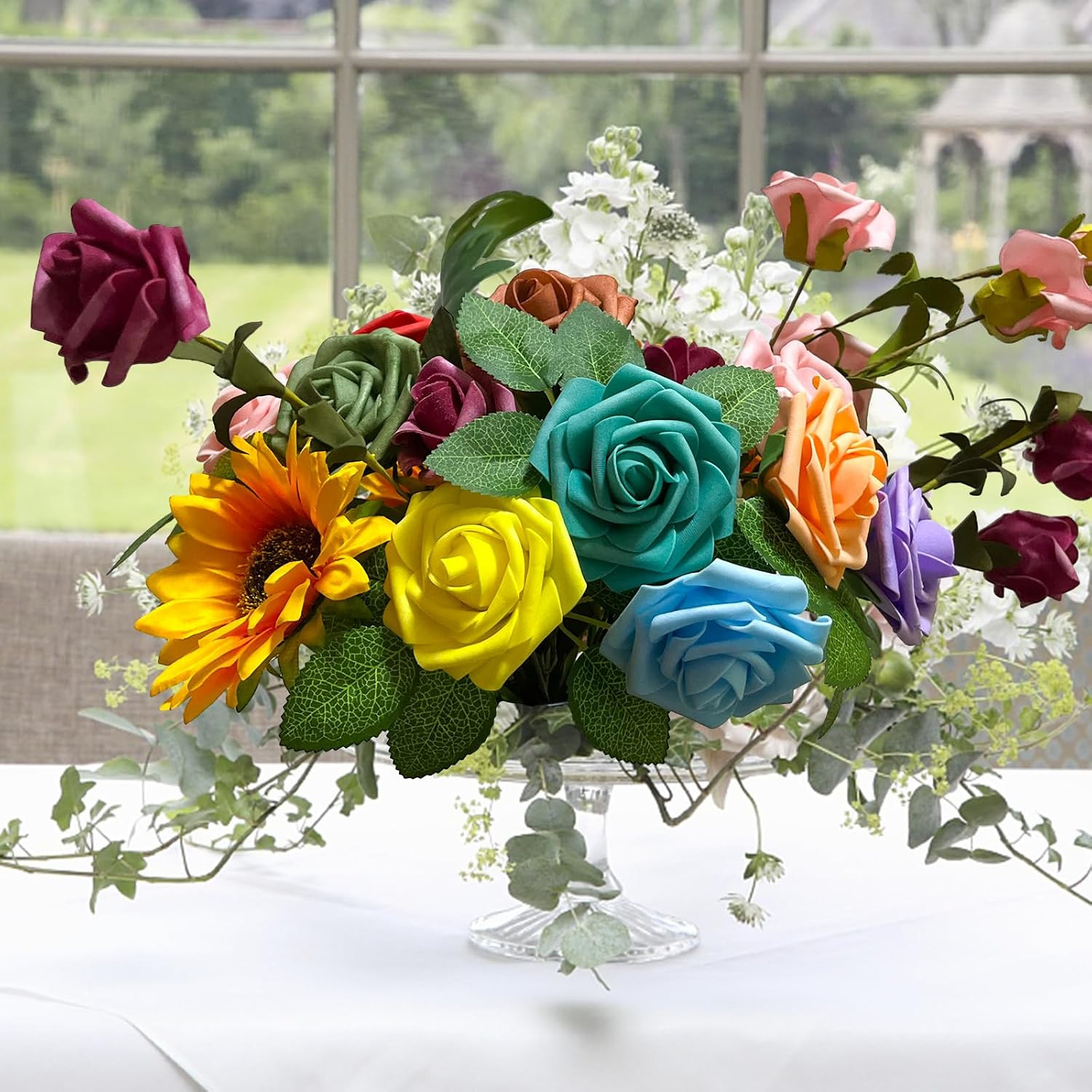[25PCS] Navy Blue Roses Artificial Flowers with Long Stem Real Touch Fake Foa…