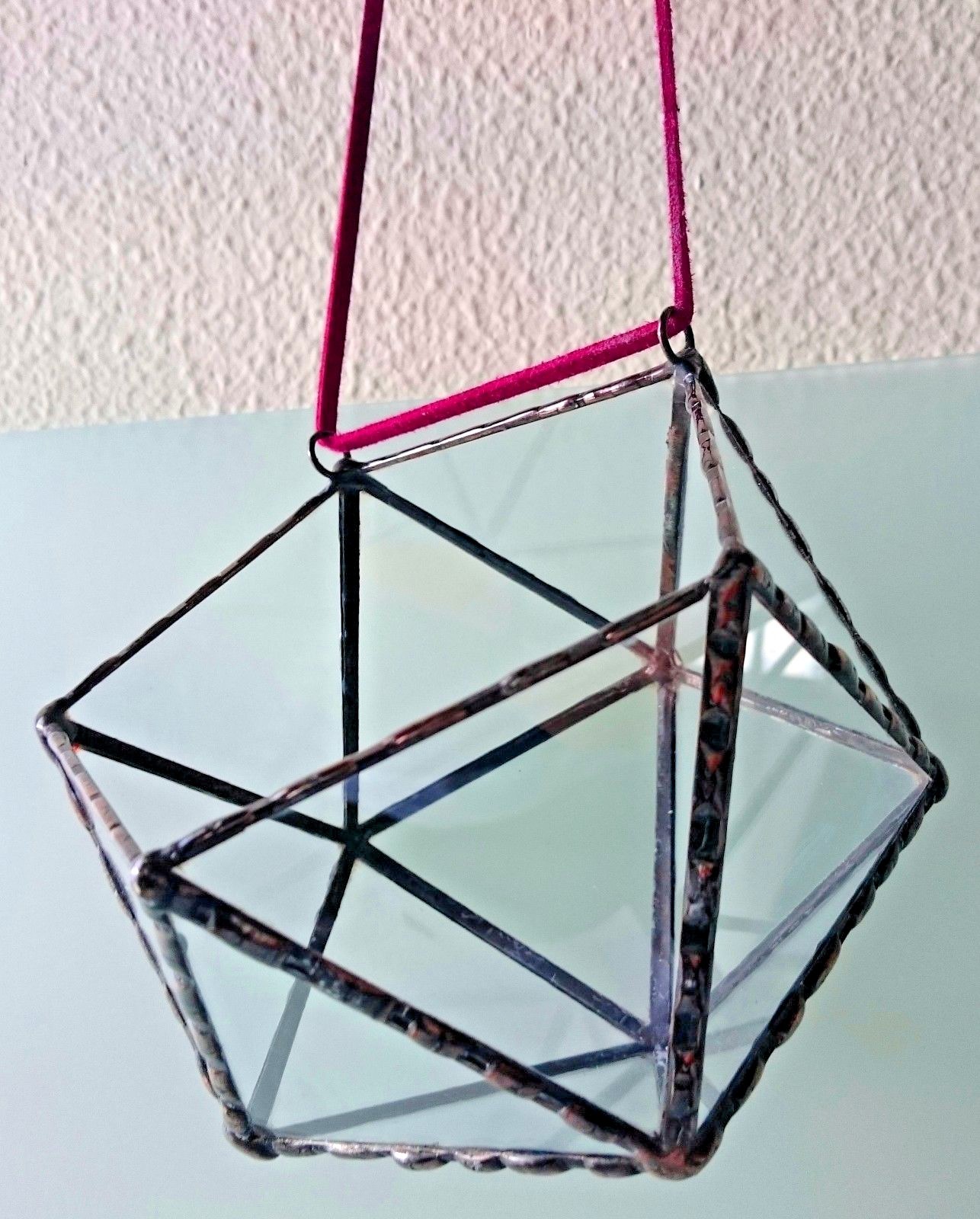 Stained Glass Terrarium Wall Hanging Black Frame Transparent, Planter For Indoor