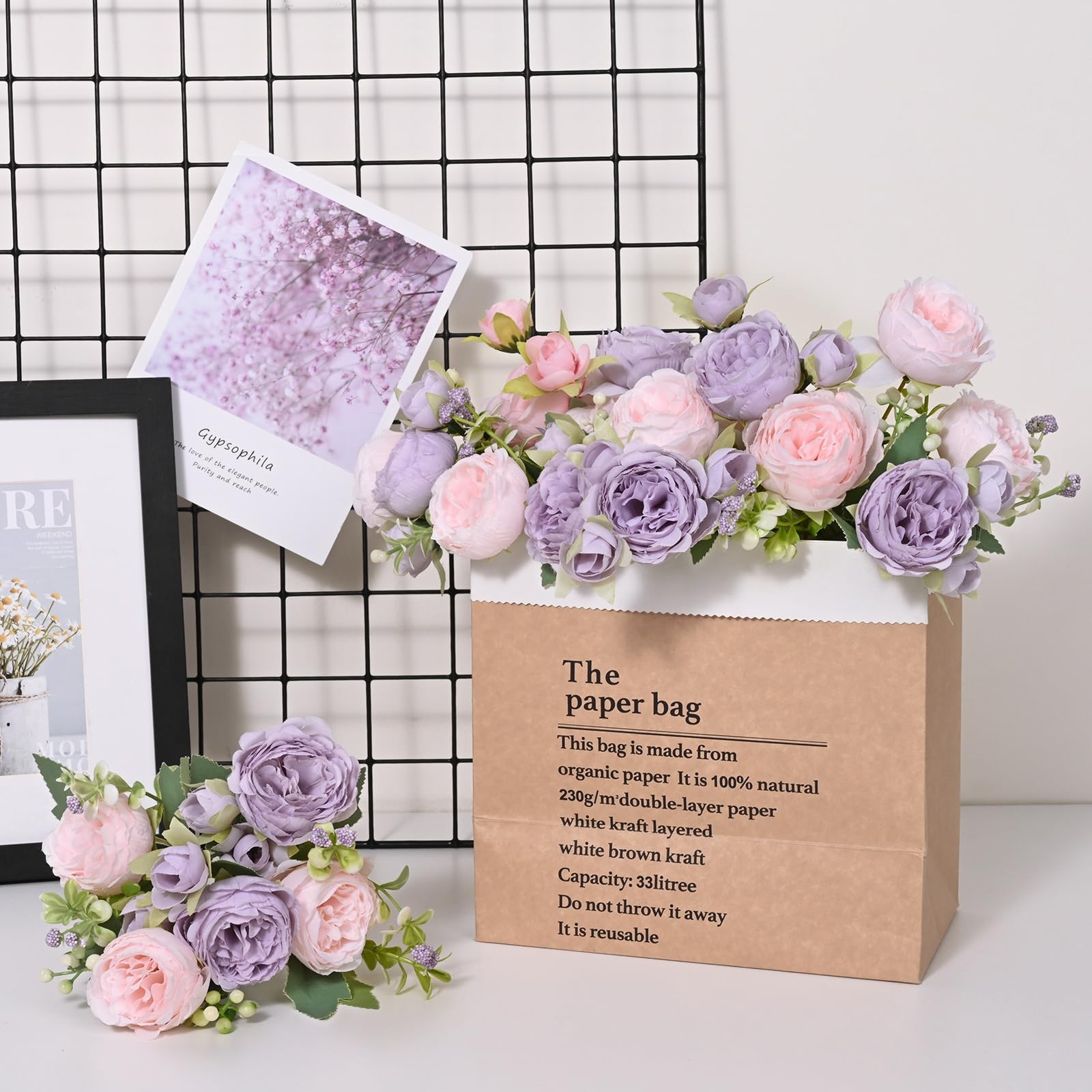8 Packs Peonies Artificial Flowers, Pinkish-Purple Artificial Peonies, Silk P…