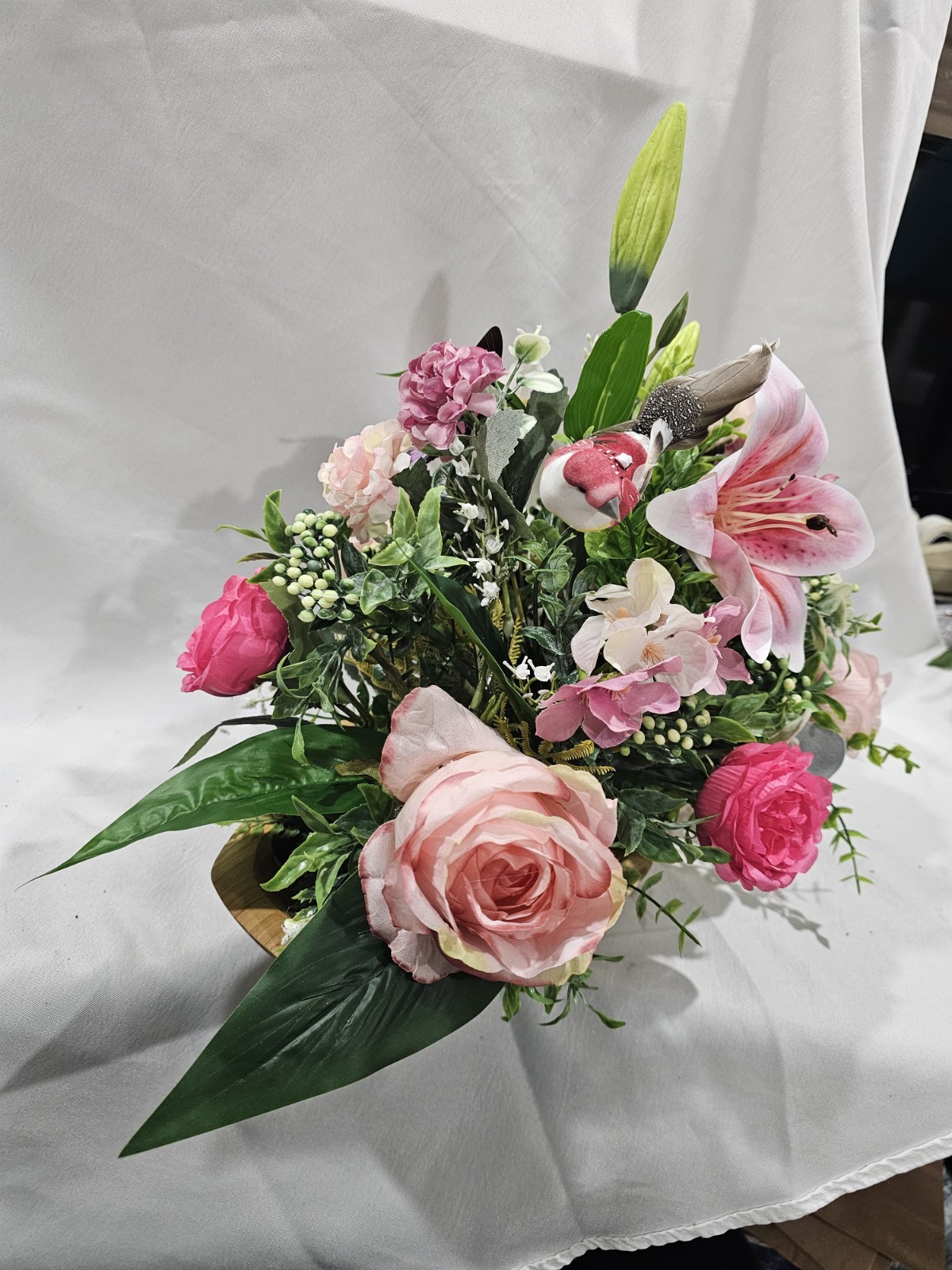 Artificial Pink & white Flower Arrangement – Centerpiece 17″ W 12″ tall