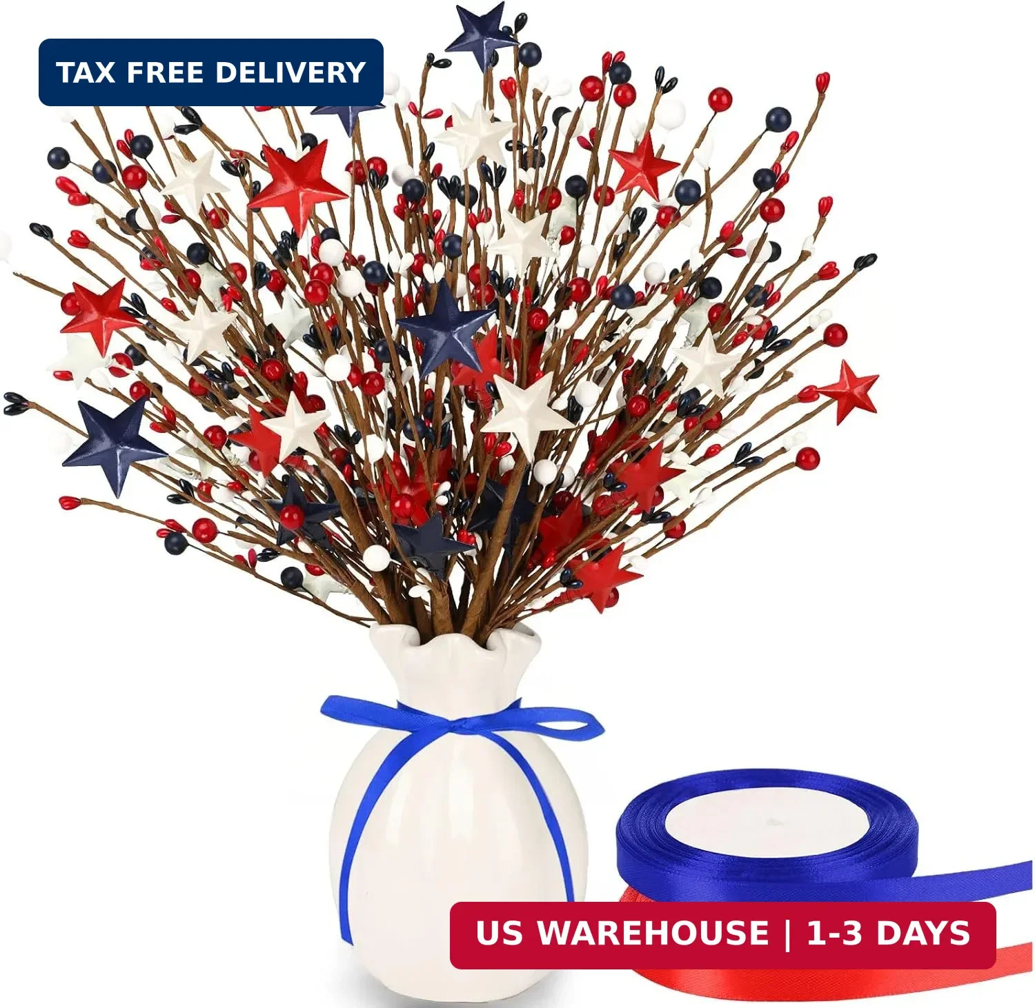JUNEBRUSHS 6 Pack Patriotic Artificial Berry Stem Picks Red White and Blue Artif