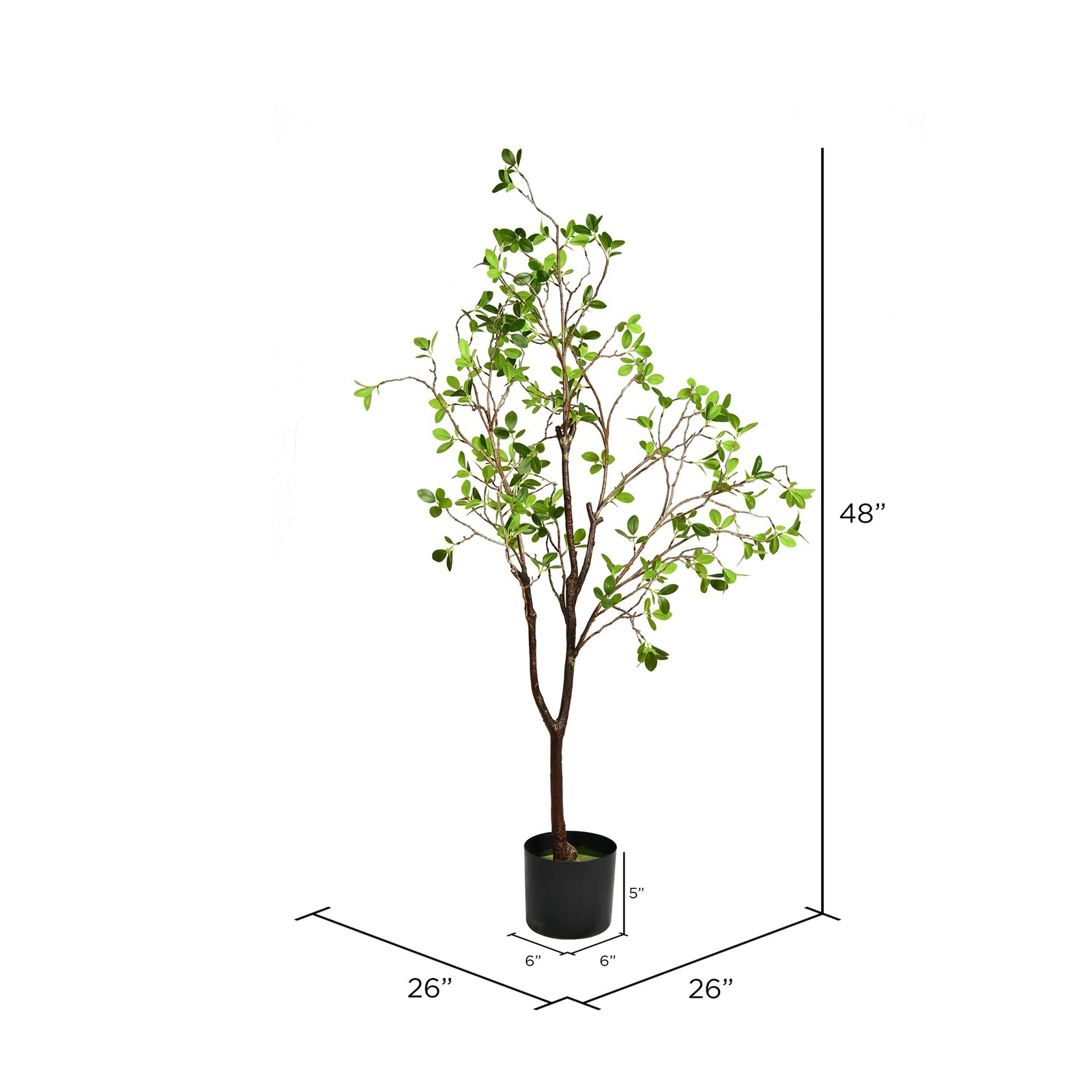 Pemberly Row Contemporary 48″ Artificial Green Potted Milan Leaf Tree