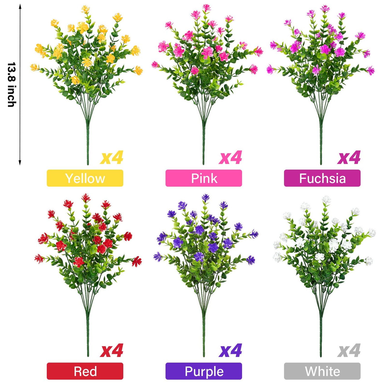 24 Bundles Artificial Flowers for Outdoors, UV Resistant Eucalyptus Fake Flow…