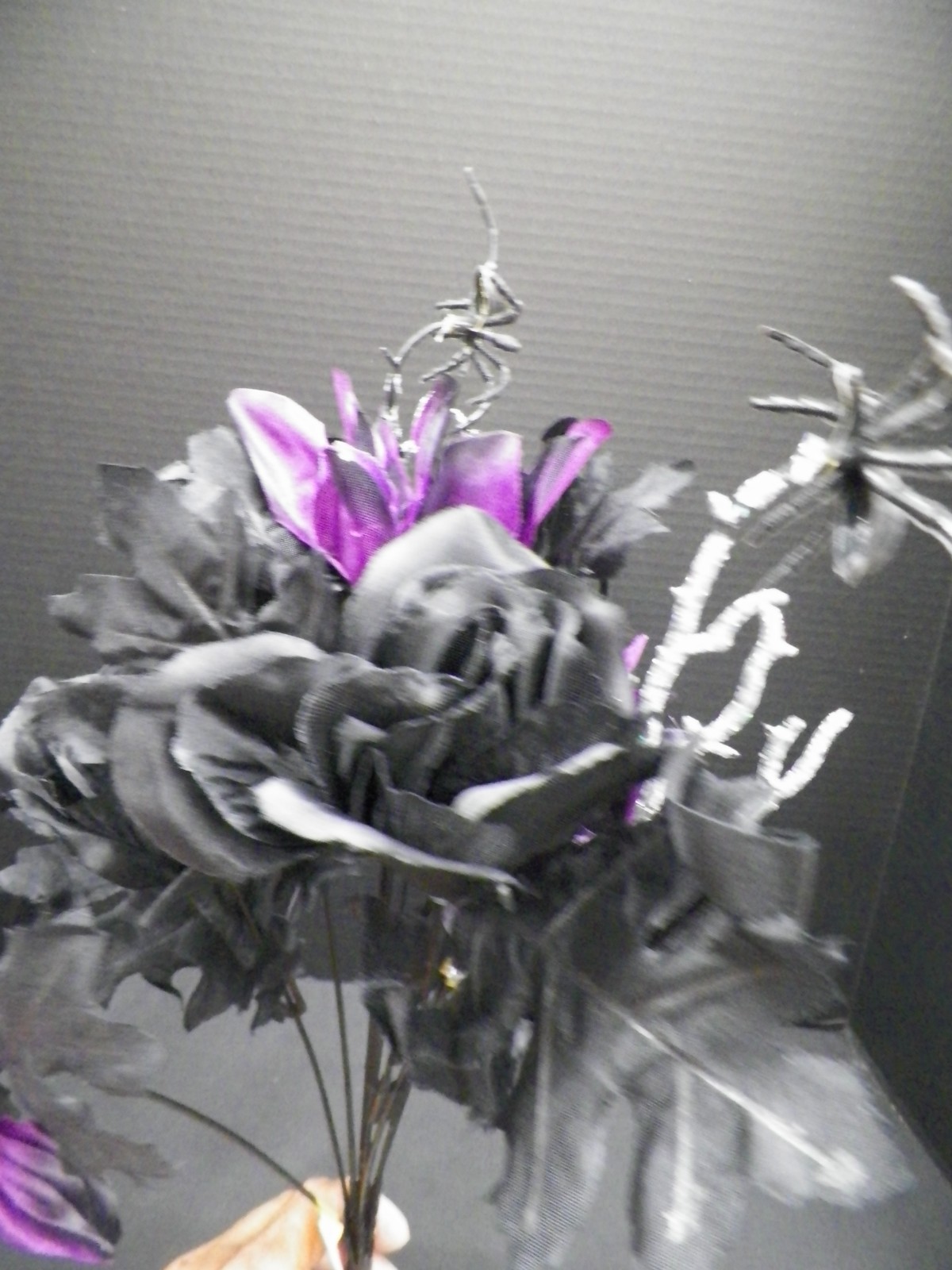 Mainstays Artificial Floral Black Purple Skull Spiders Dahlia Rose Halloween