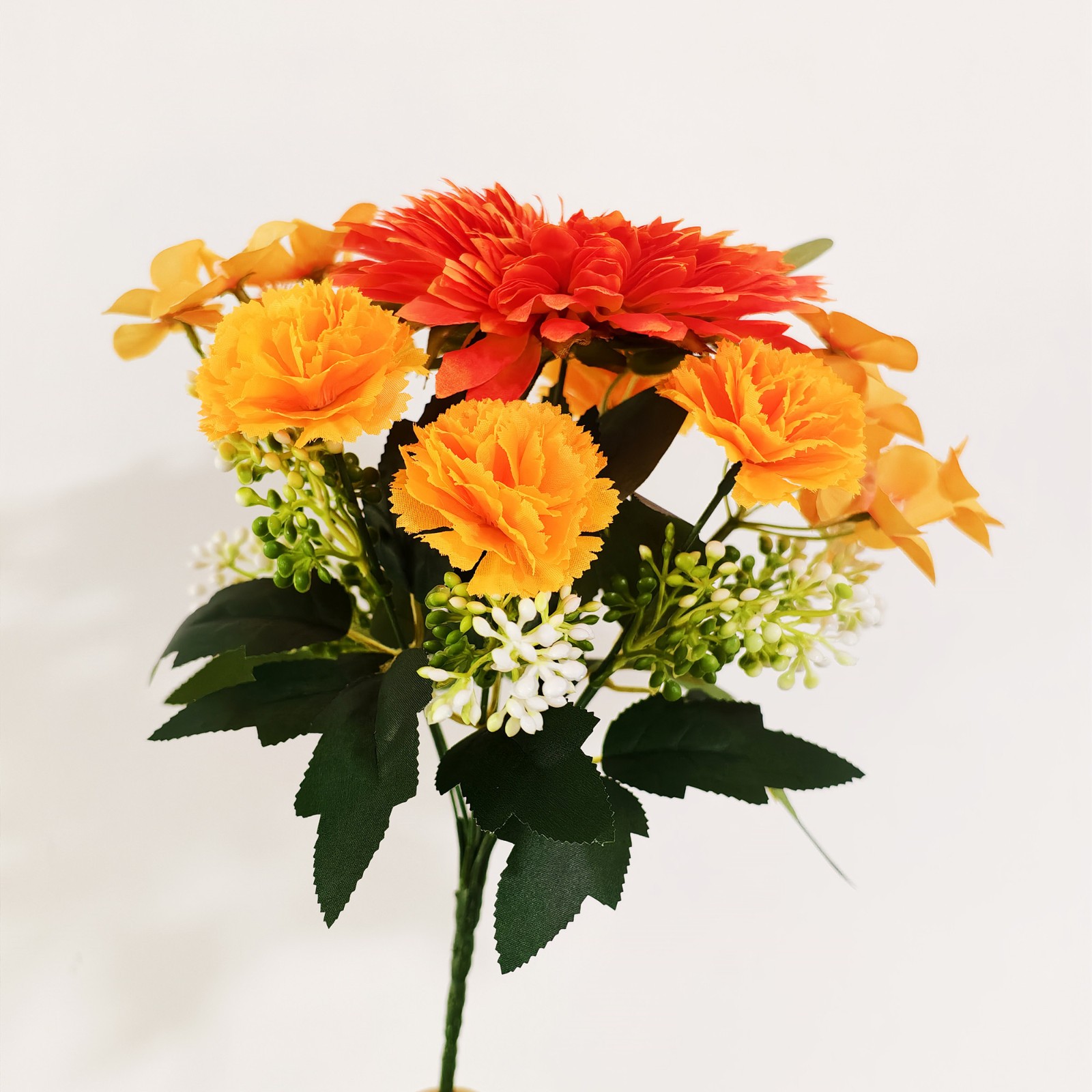 Fall Artificial Decoration Bouquet – Orange Bush Mixed w/ Chrysanthemum, Crabapp