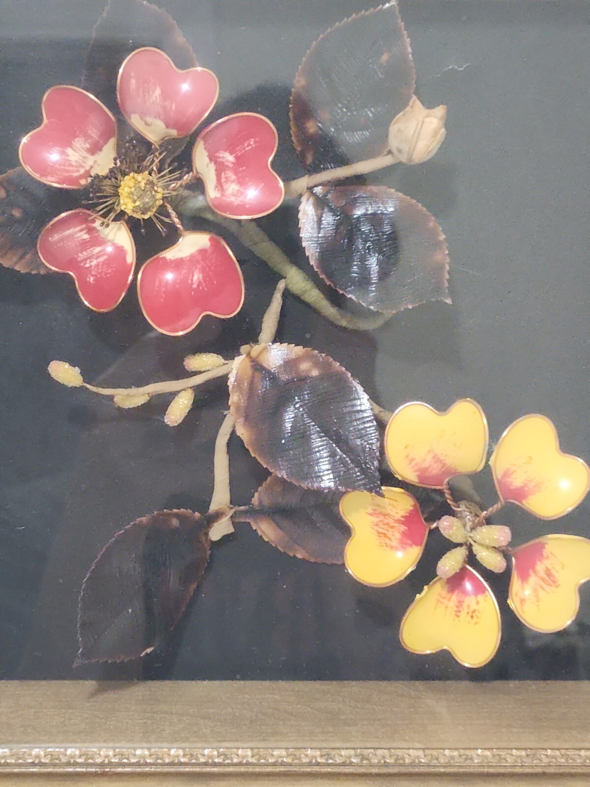 Enamel Flower Floral Shadow Box Wall Art 11 1/4″ T