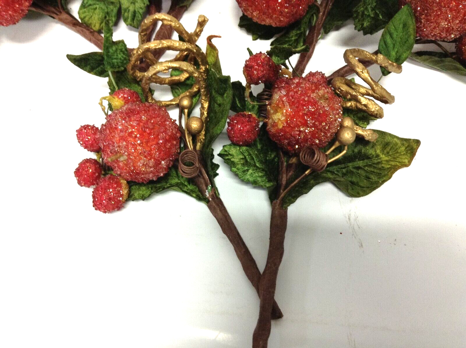 8 Frontgate Beaded Crystal Holiday Faux Fruit Picks Floral Tree Stems Apple Pear