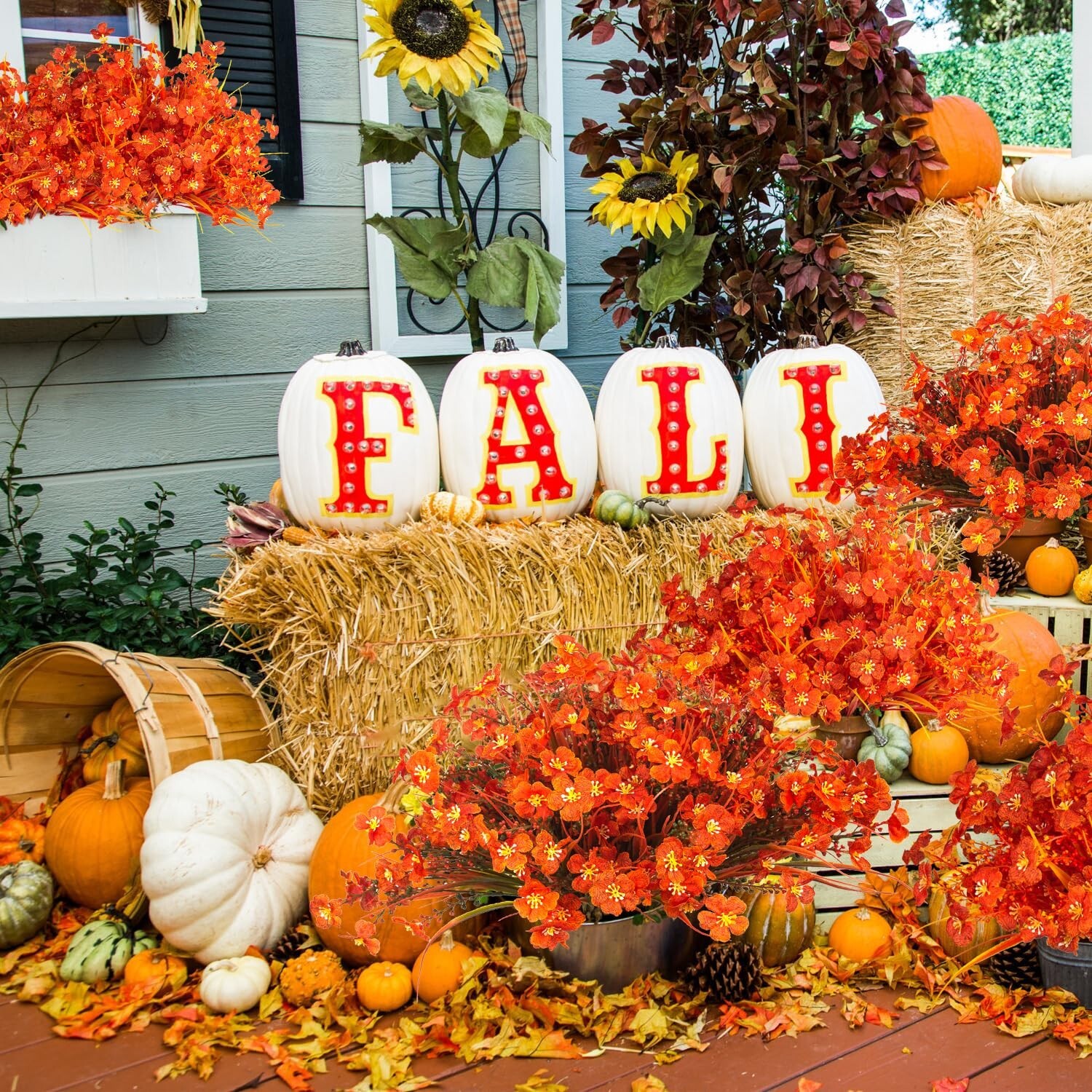 20 Bundles Artificial Fall Flowers Outdoor,No Fade Fake Plastic Flowers,Faux …