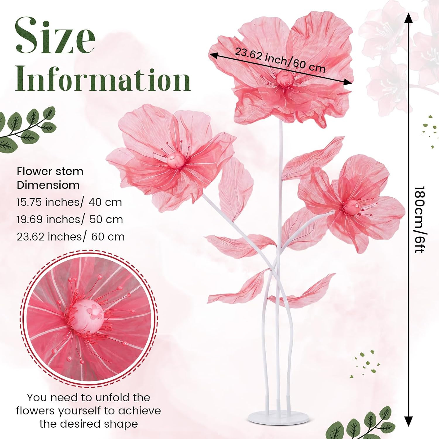 6 Ft Giant Silk Flower for Decoration with Stand Artificial Decor Big Silk Flowe