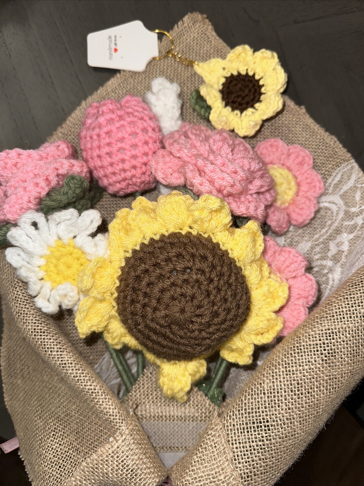 BEAUTIFUL Handmade Knitted Bouquet Crochet Flowers Sunflower, Daisy & Rose New