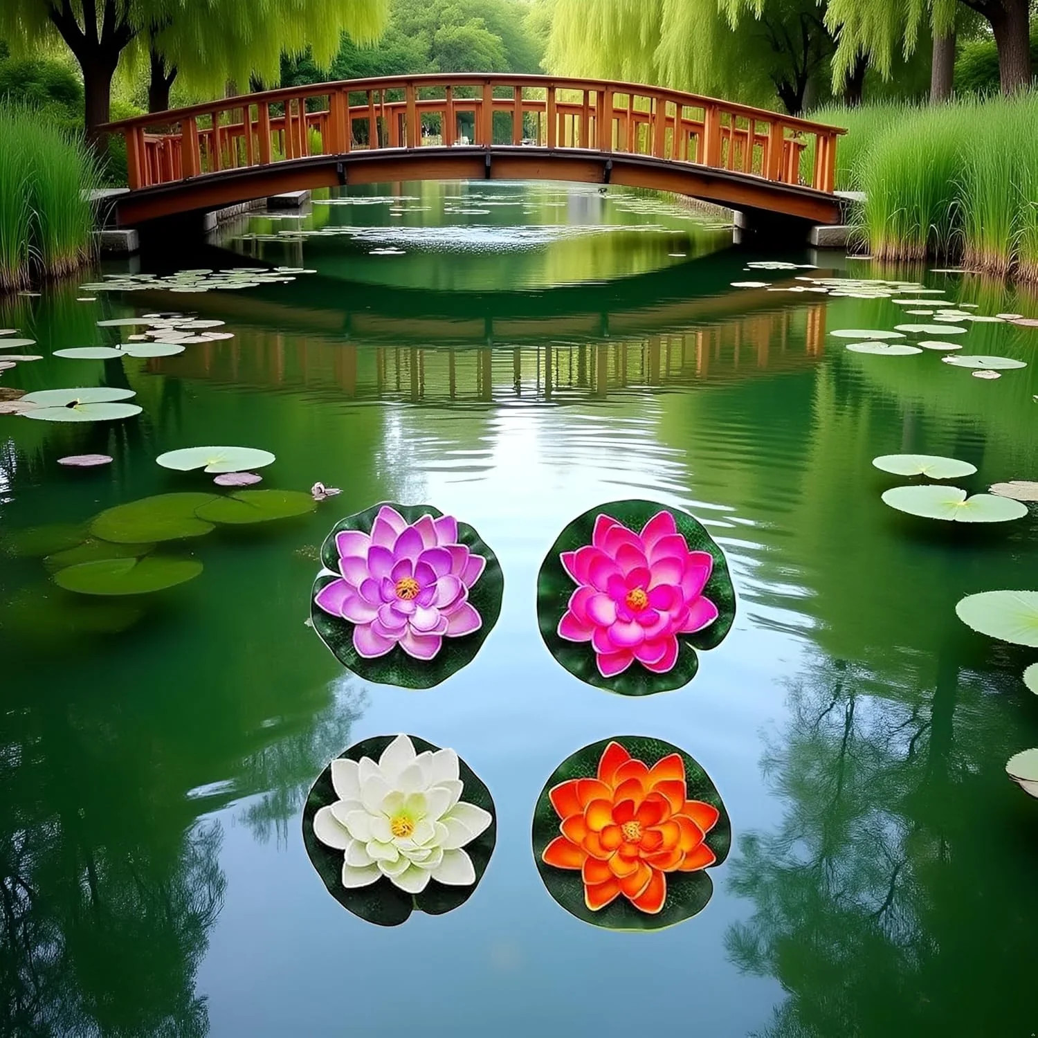 4 Pcs Artificial Water Lily Foam Lotus Flower Pond Decor for Pond Patio Garden P