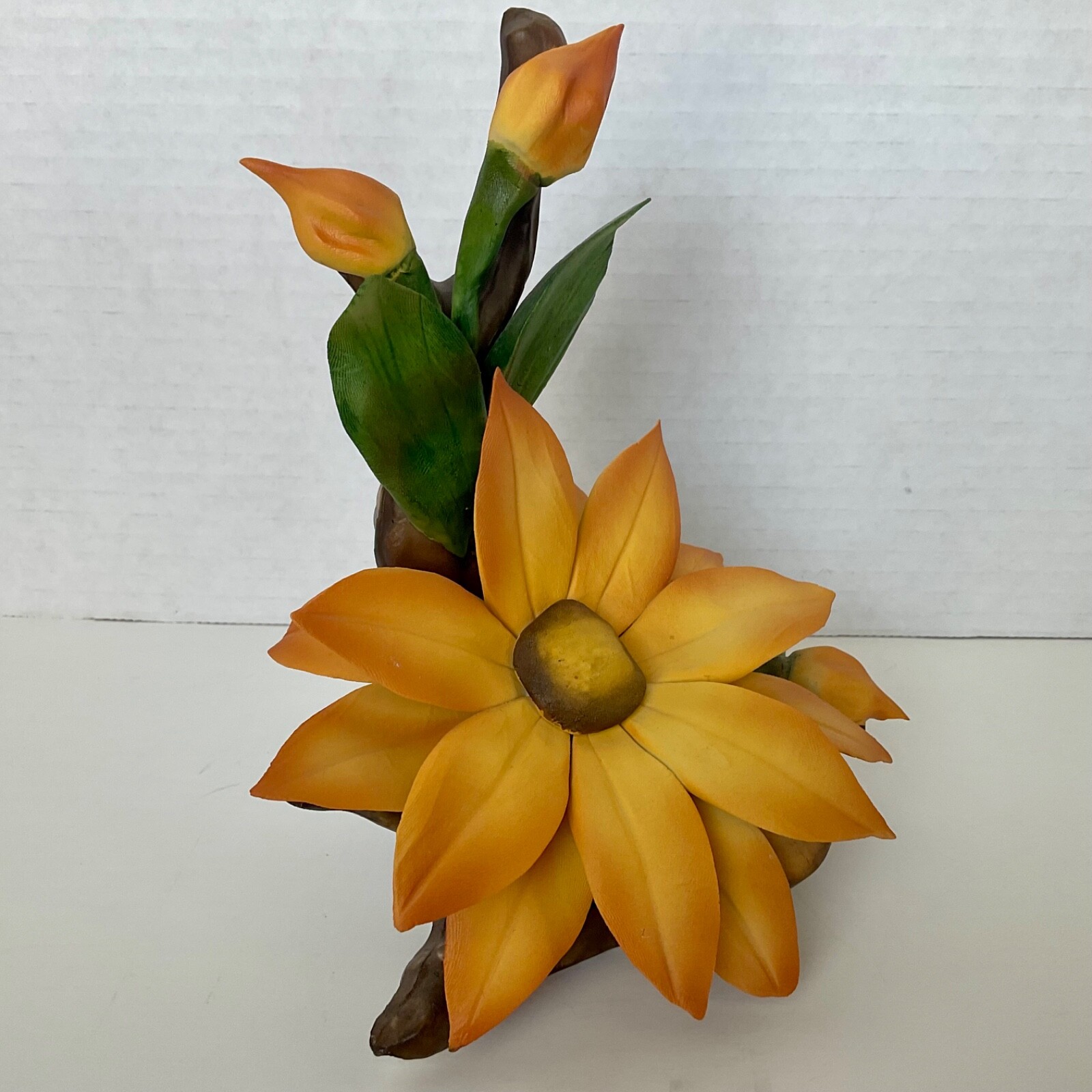 Capodimonte Orange Black Eyed Susan Floral Sculpture Made In Italy 6 3/4” VTG