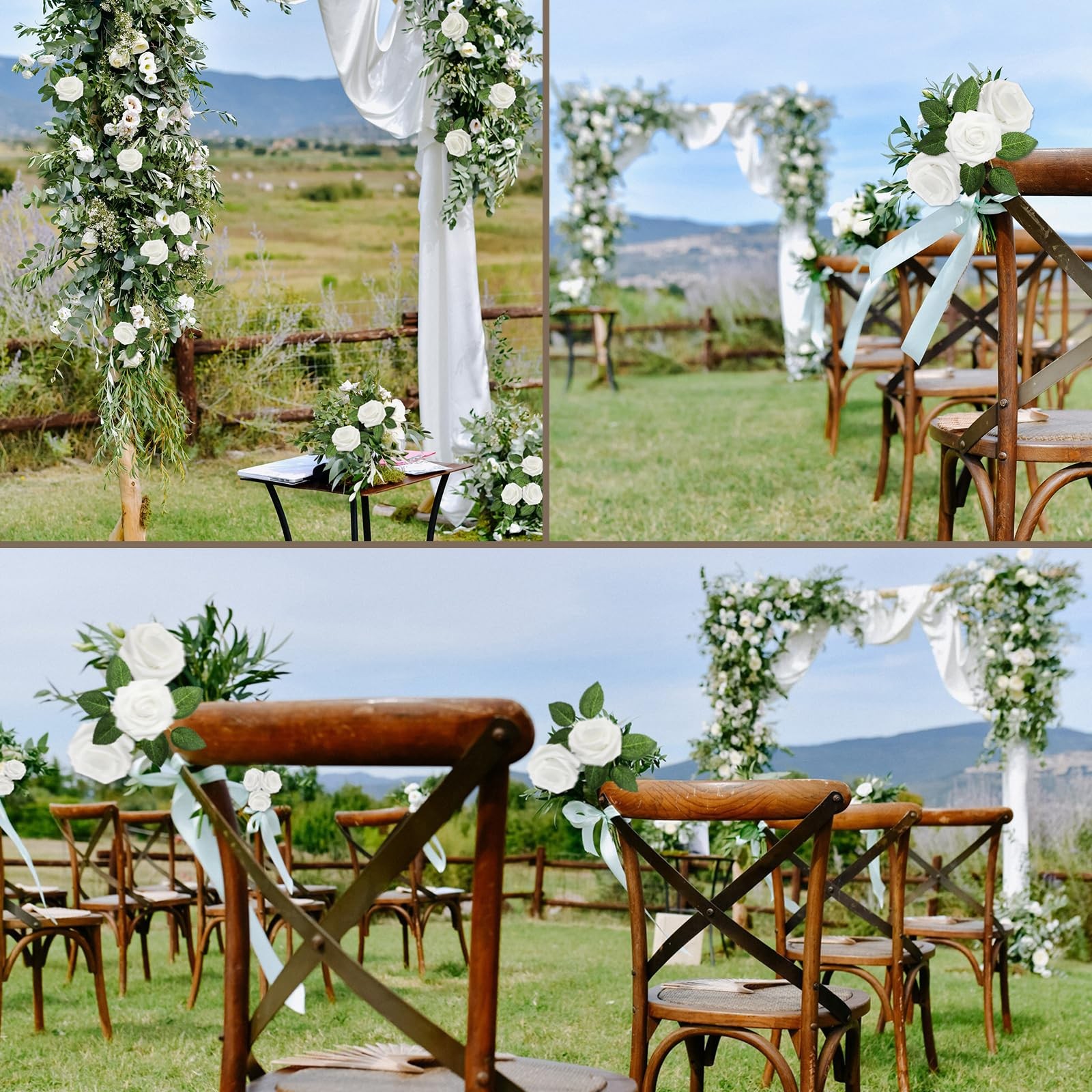 25 PCS White Artificial Flowers Real Looking Foam Fake Roses Wedding Combo