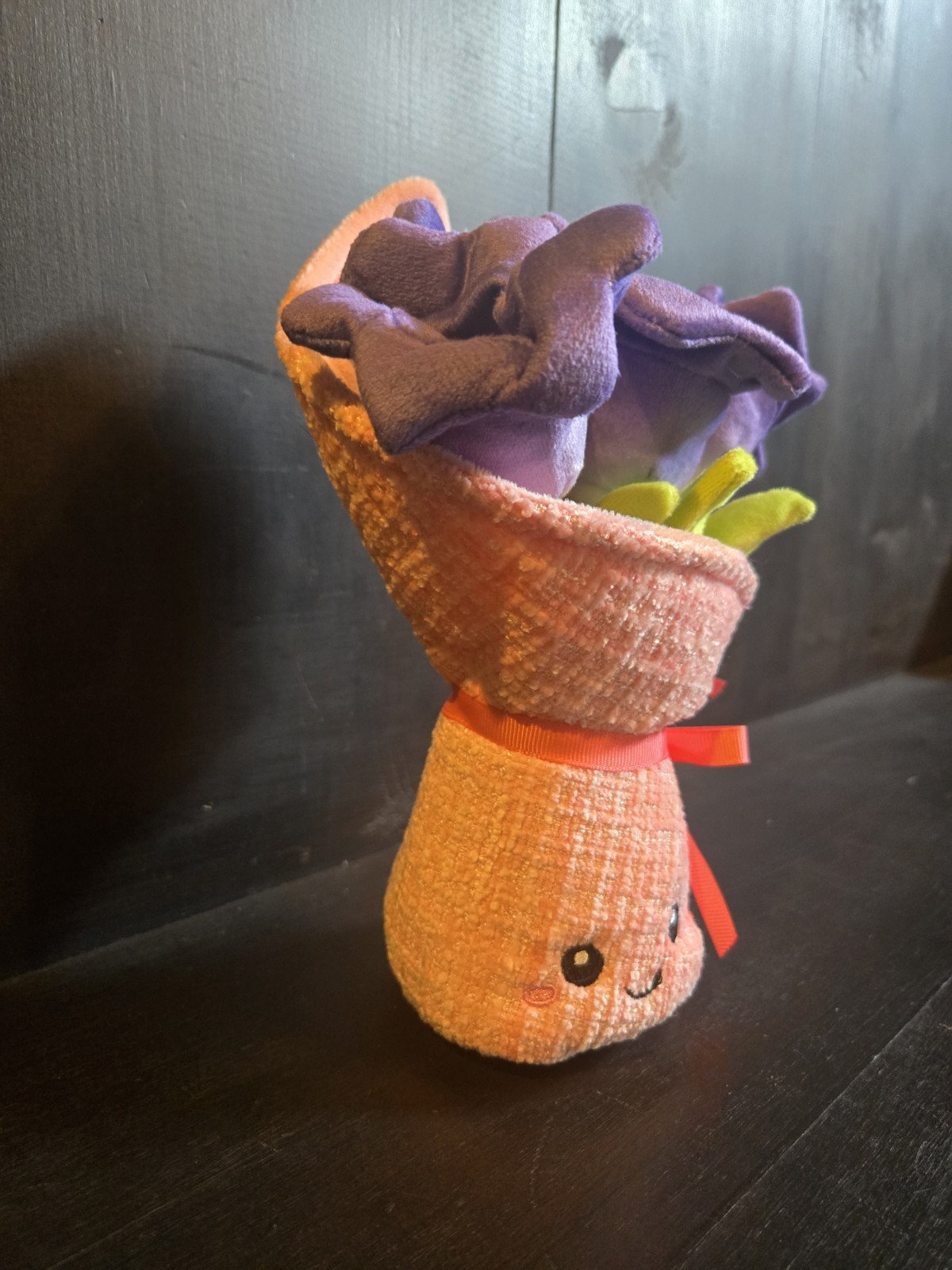 Amusables Bouquet of Flowers Plush Forever Bouquet Purple Blooms Pink Wrap Smile