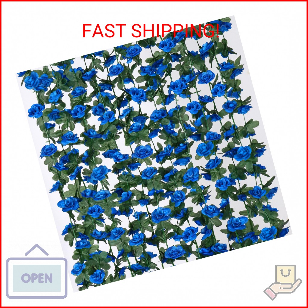 KHOYIME 9 Pack 72 FT Artificial Flower Garland, Fake Blue Roses Vines Silk Flowe