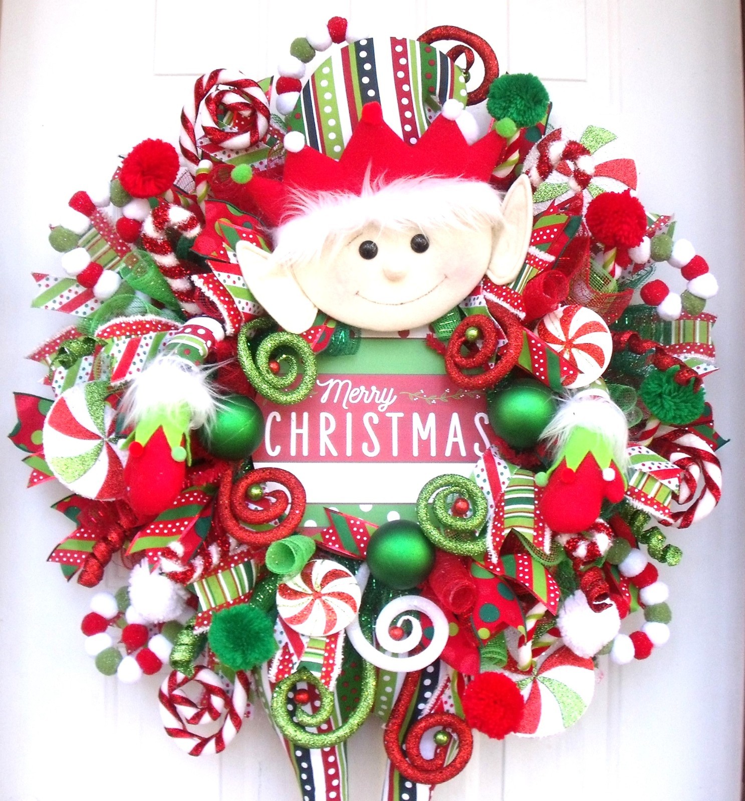 Handmade Elf Christmas Wreath, Whimsical Holiday Door Decor, XLarge Elf Wreath