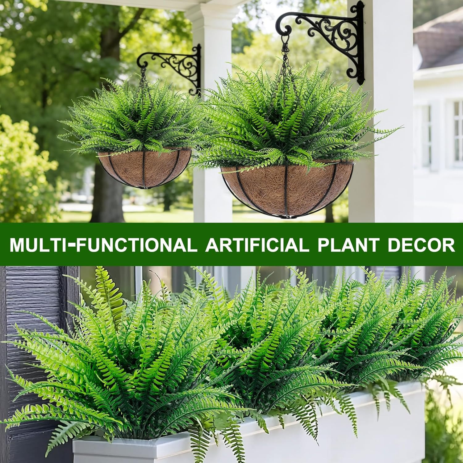 12 Bundles Fake Ferns Artificial Plants Outdoor 17 Inch Long Length Summer Decor