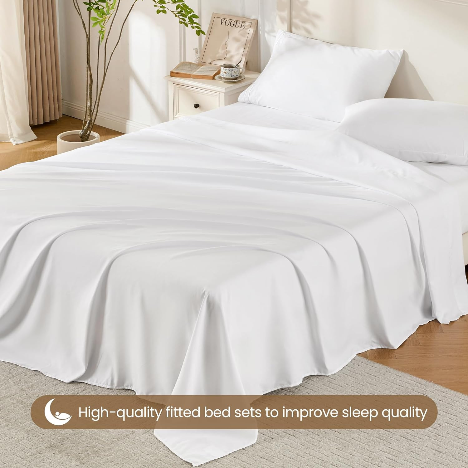 White Queen Sheet Set, 4 Pieces Soft Bedding Queen Sheet Set, Breathable and Coo