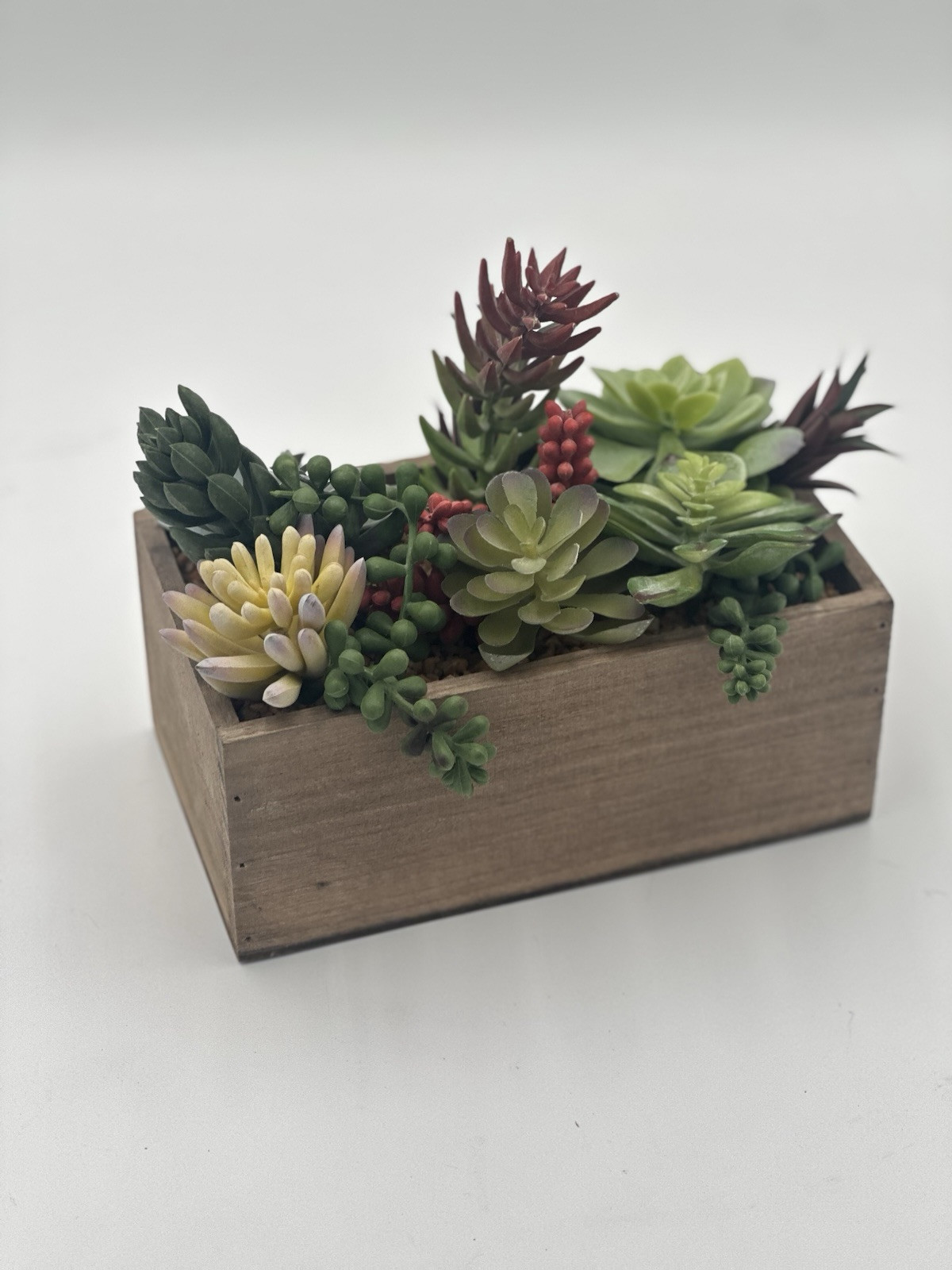 Better Homes & G 8.0 X 4 In Artificial Mixed Succulent Plants in Brown Wood Box