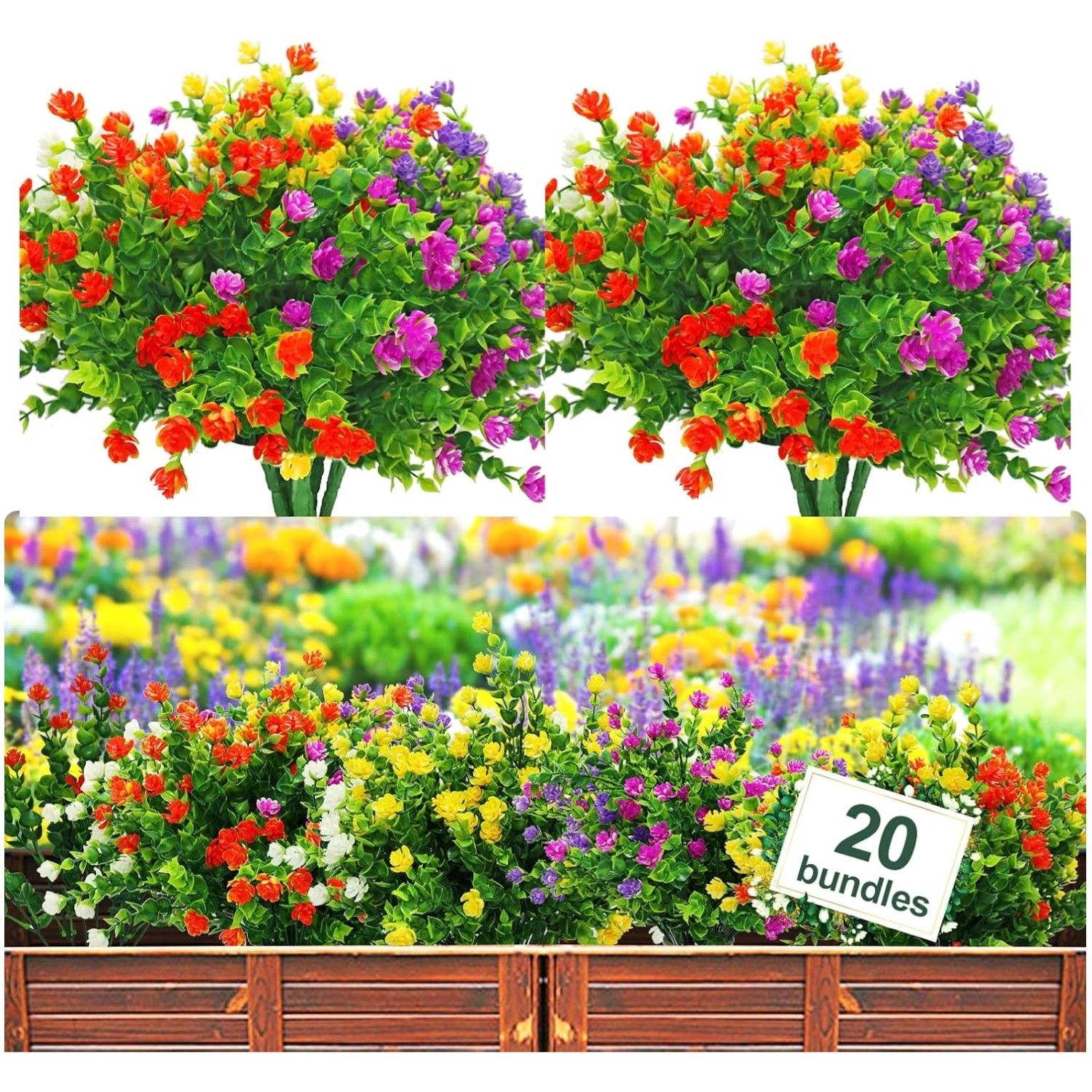 Realistic 20 Bundle Outdoor Artificial Flowers – Perfect for Home & Garden Decor