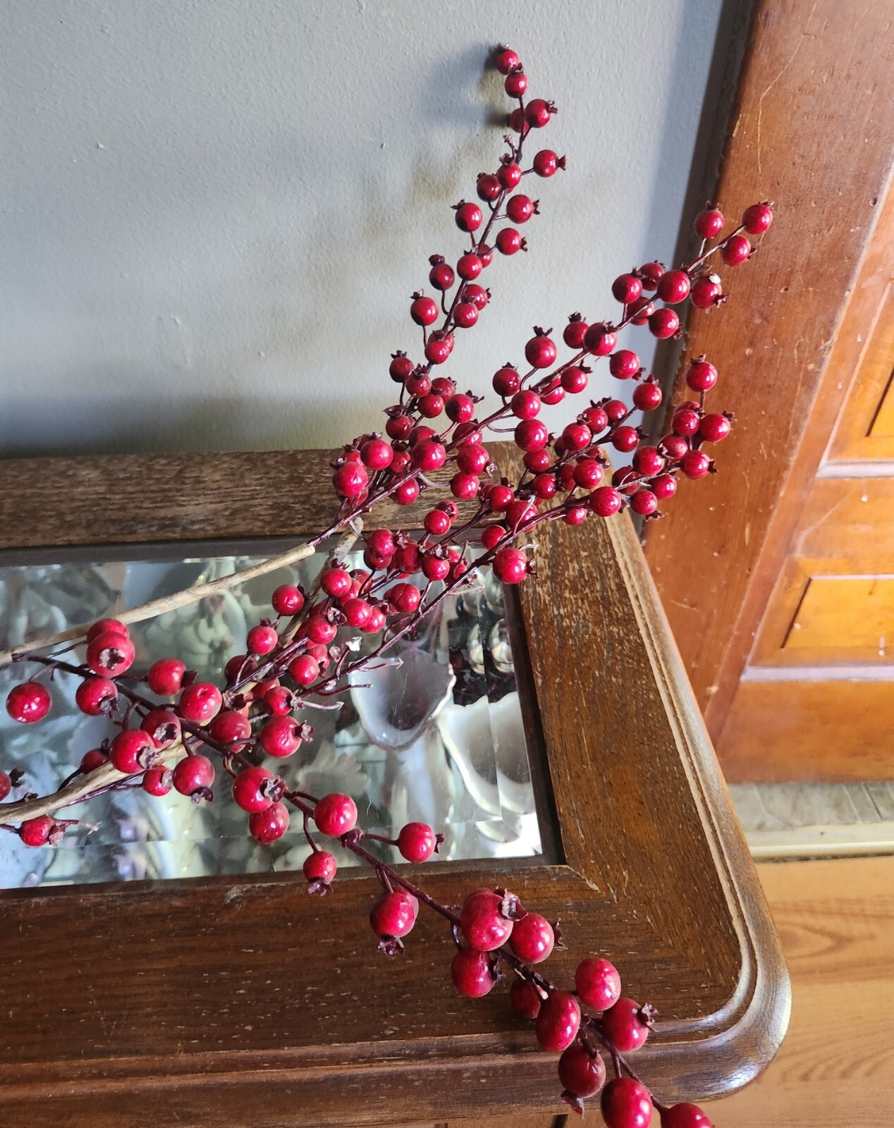 Artificial Red Berry Stem Faux Holiday Christmas Floral Branch Decor