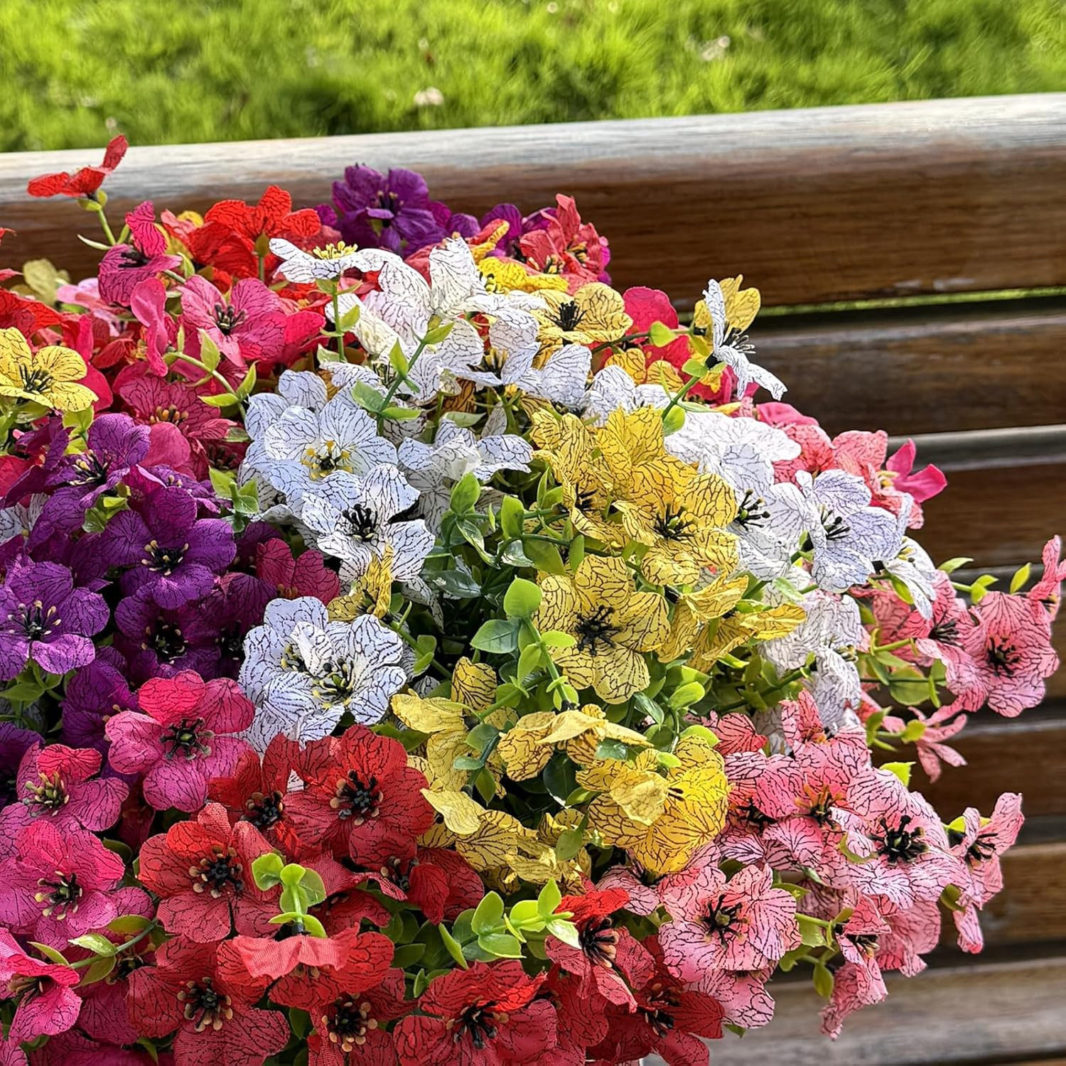 24 Bundles Artificial Flowers for Outdoors, UV Resistant No Fade Fake Flowers fo