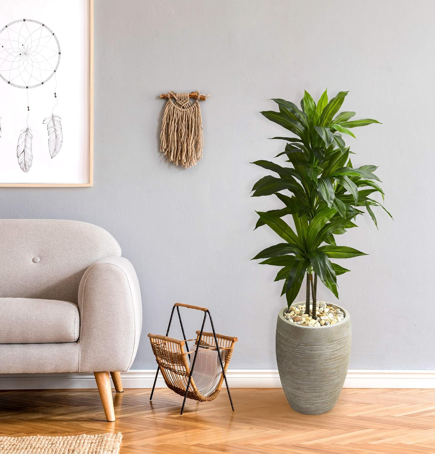 4Ft. Real Touch Dracaena Artificial Plant in Sand Planter – Green Decor