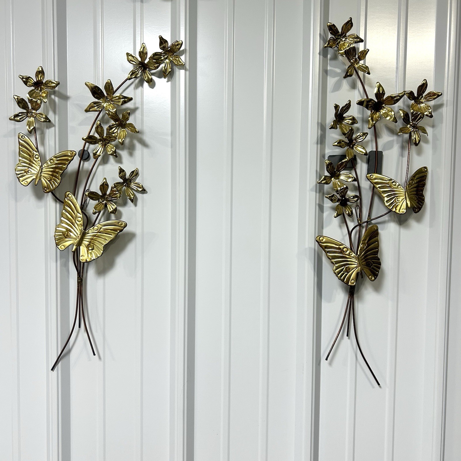 Metal Butterfly Sculptures Wall Hangings Flower Floral Vintage Decor 80s 90s