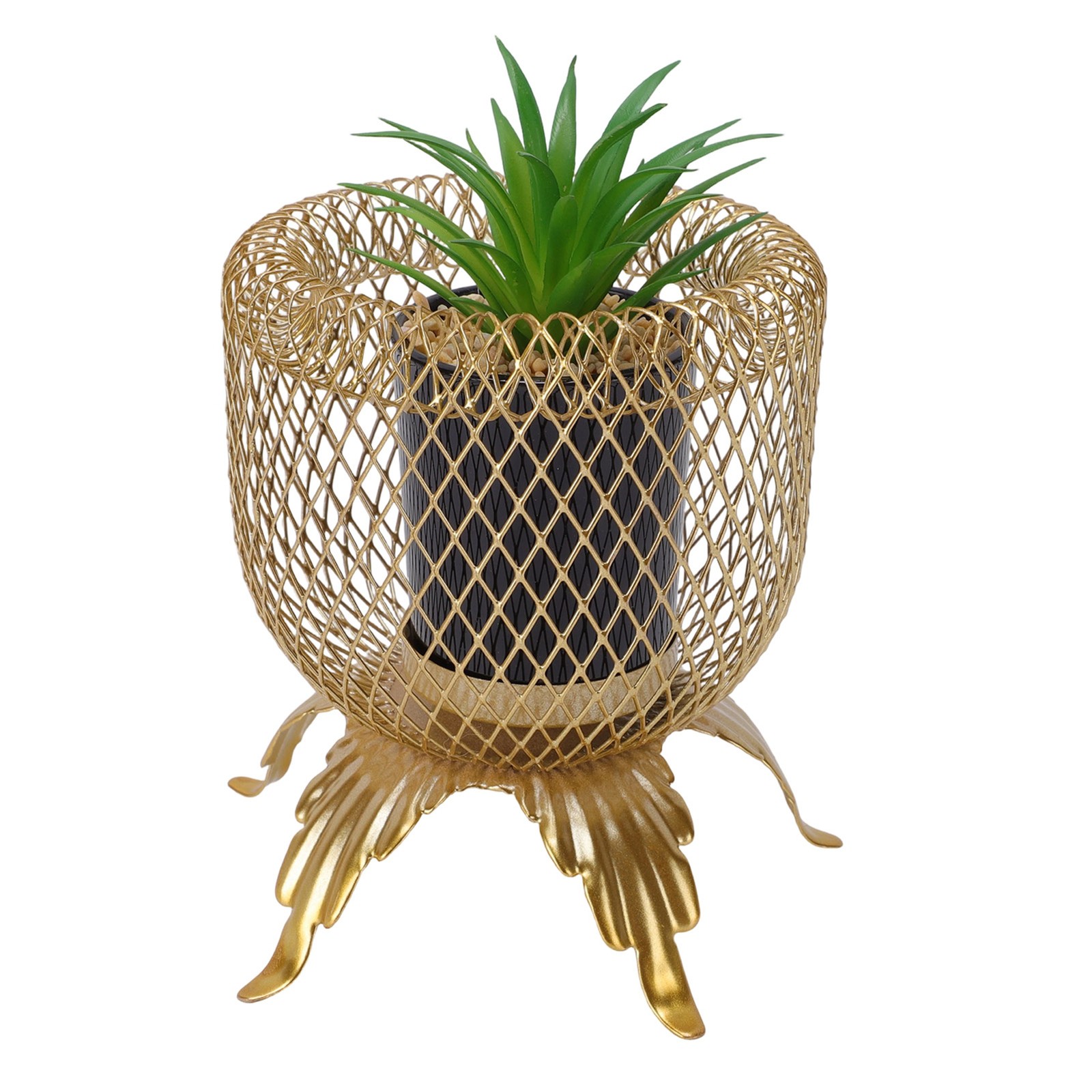 Small Fake Plant With Metal Cage Decorative Potted Artificial Succulent For Home
