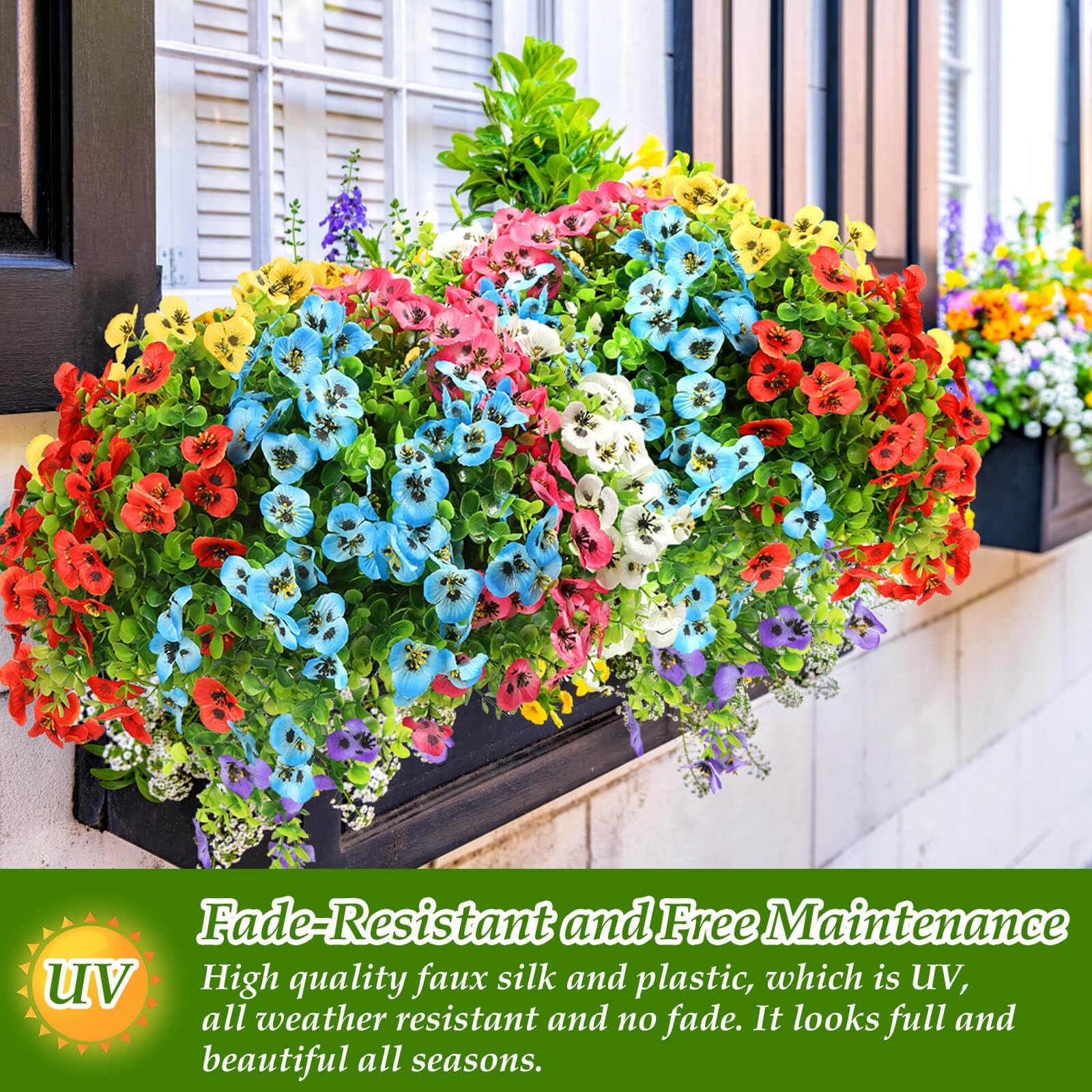 24 Bundles Artificial Flowers for Outdoor, Faux UV Resistant Silk Pansies Flo…