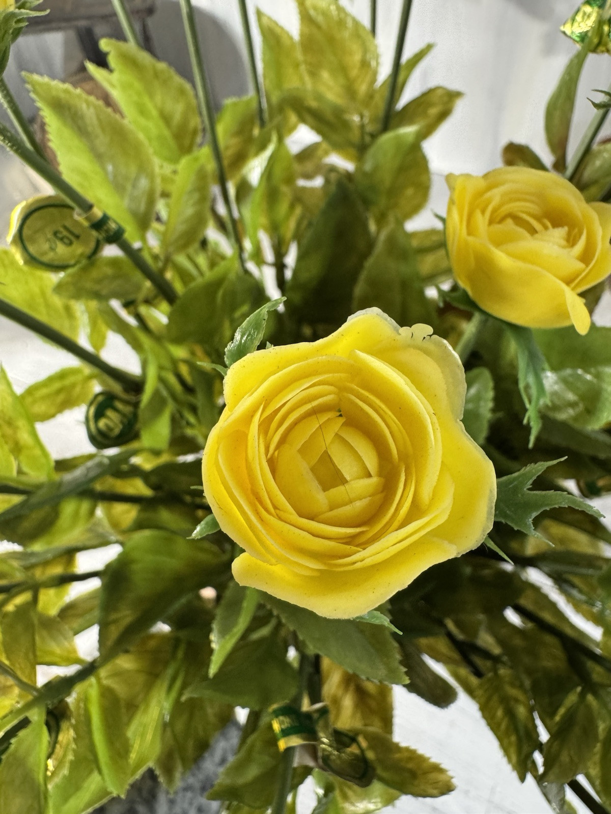 MCM Lot (24) 1” Yellow Plastic Long Stem Roses With Wire Stems Crafts Millenary