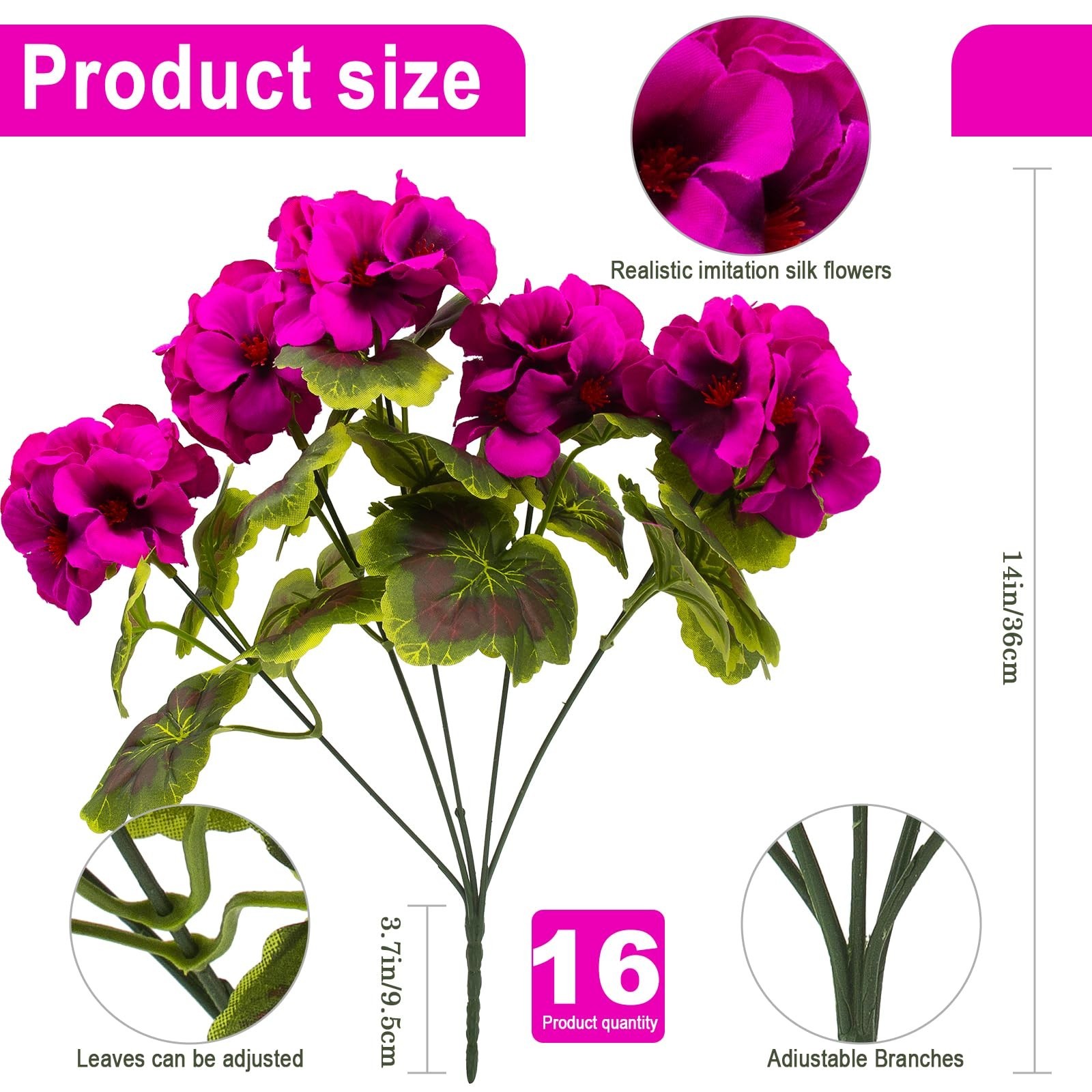 16 Pcs UV Resistant Artificial Geraniums – Realistic Silk Flowers for Home Garde