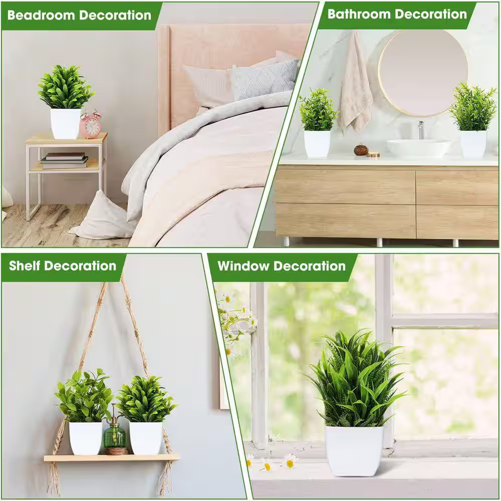 6.7-7.5 In. Green Indoor Artificial Shrub 12-Pack Mini Plastic Potted Faux Plant