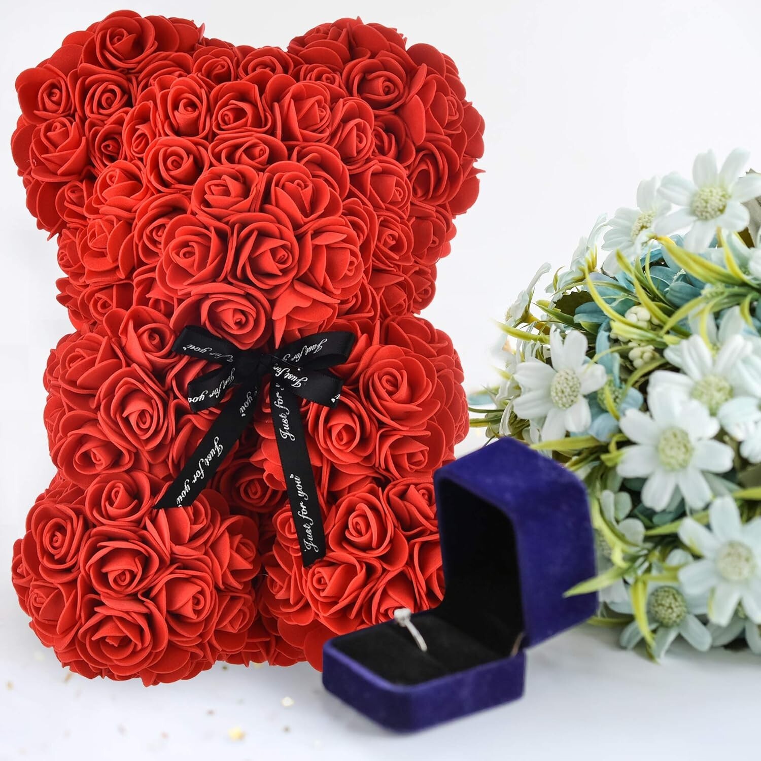 Lovely Big Red Rose Flower Bear Toys Ornaments Gifts