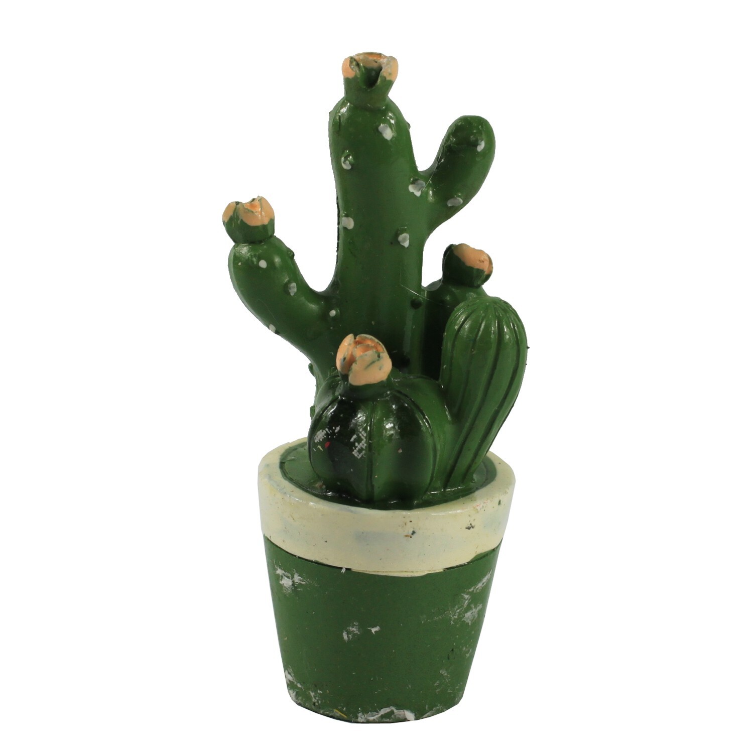 4″ Green Ceramic Cactus with Pink Flowers